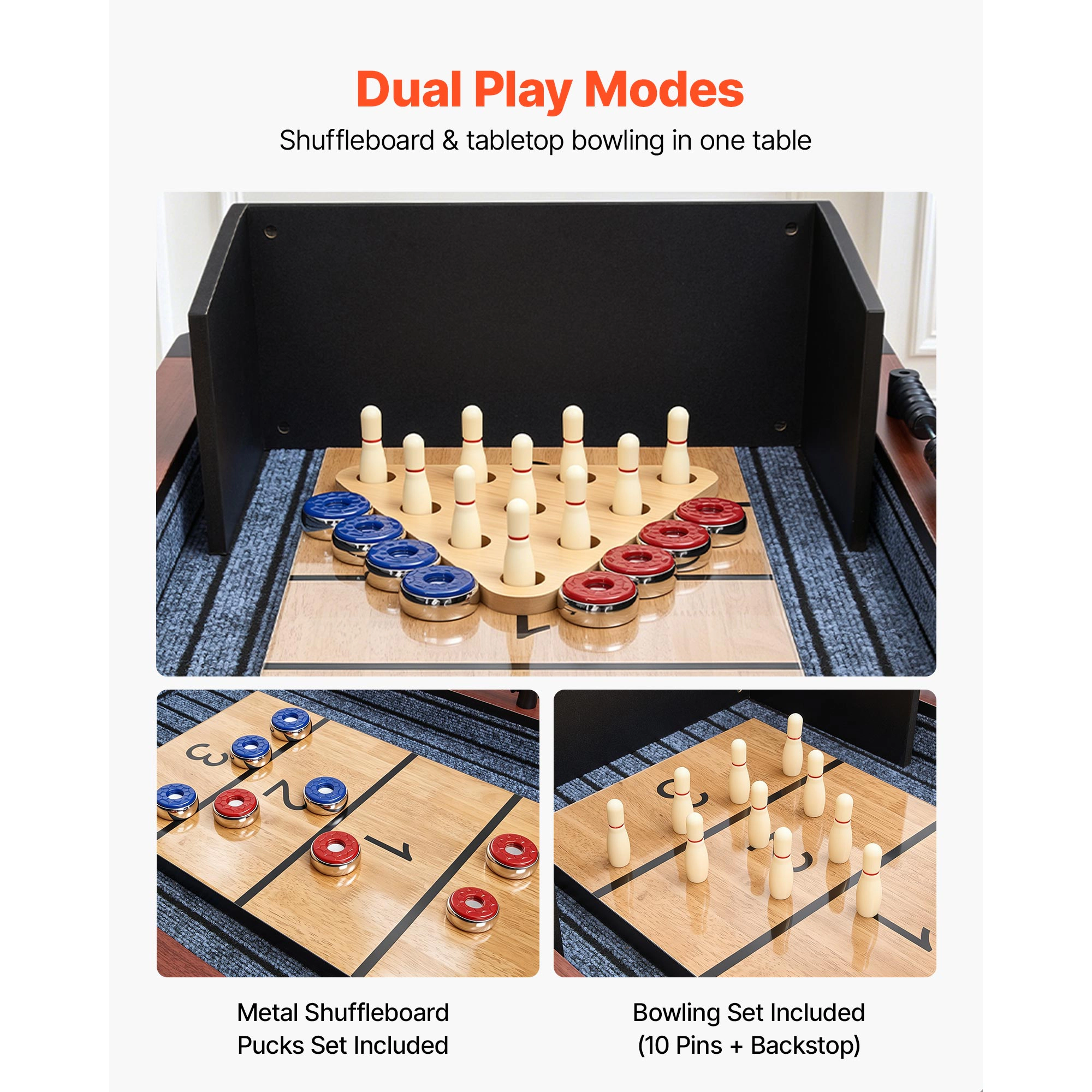 HONGGE Shuffleboard Table Shuffleboard Shuffle Board with Scratch-Resistant Playfield 8 Pucks Wax Brush for Family Game