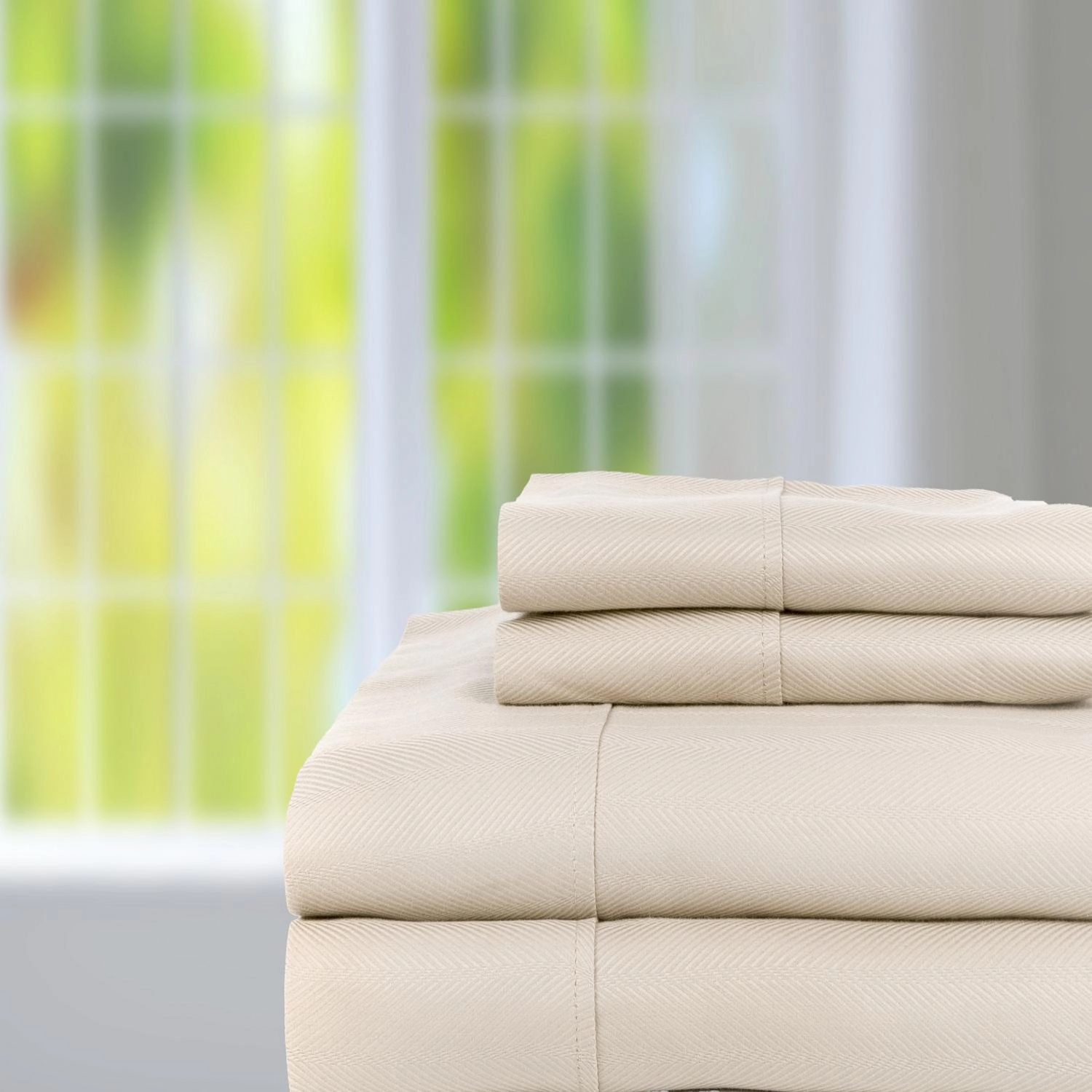 Knightsbridge 1000 Thread Count Herringbone Sateen Sheet Set - 4-Piece - Queen 60x80
