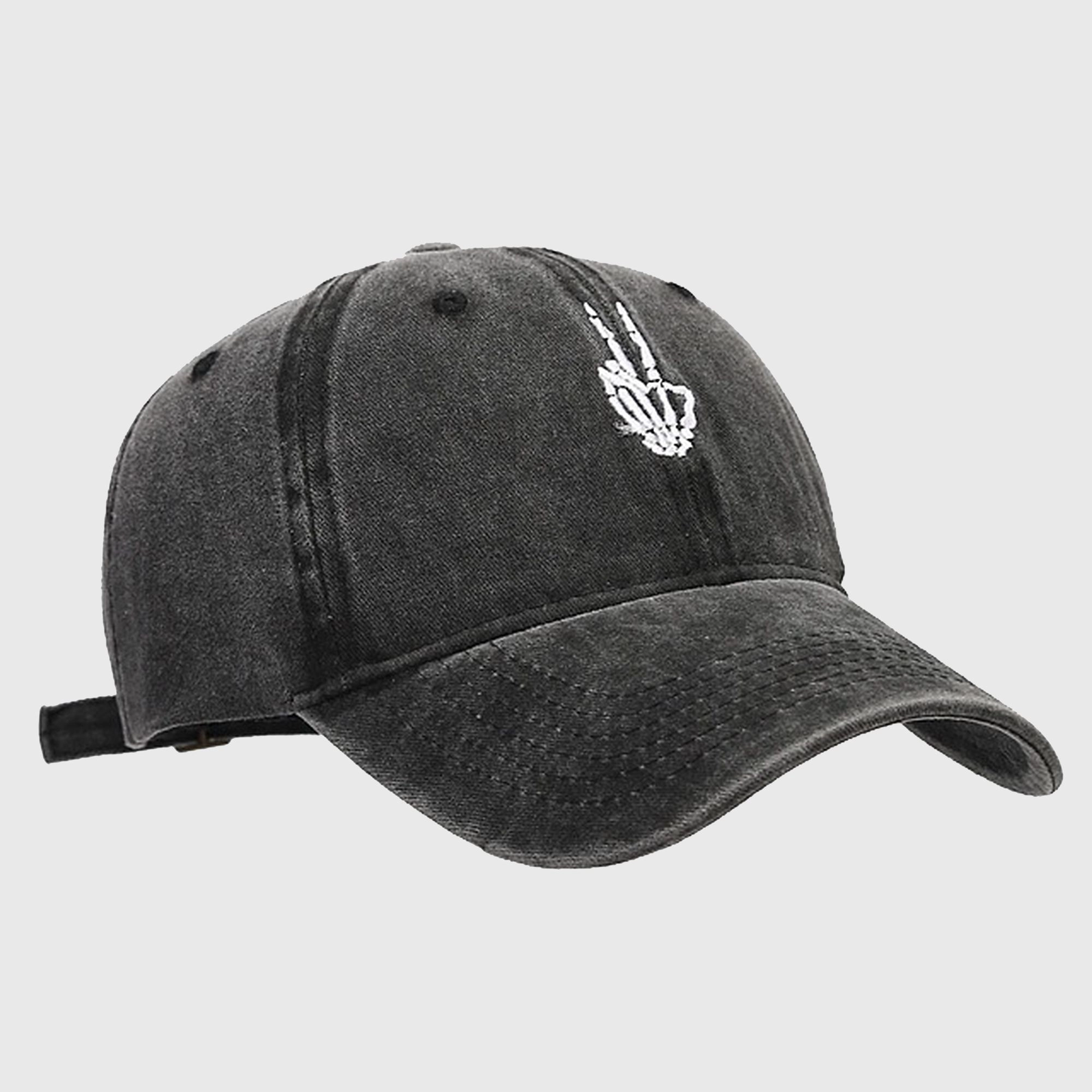 Anna-Kaci Women's Vintage Washed Baseball Cap with Skeleton Peace Sign Embroidery