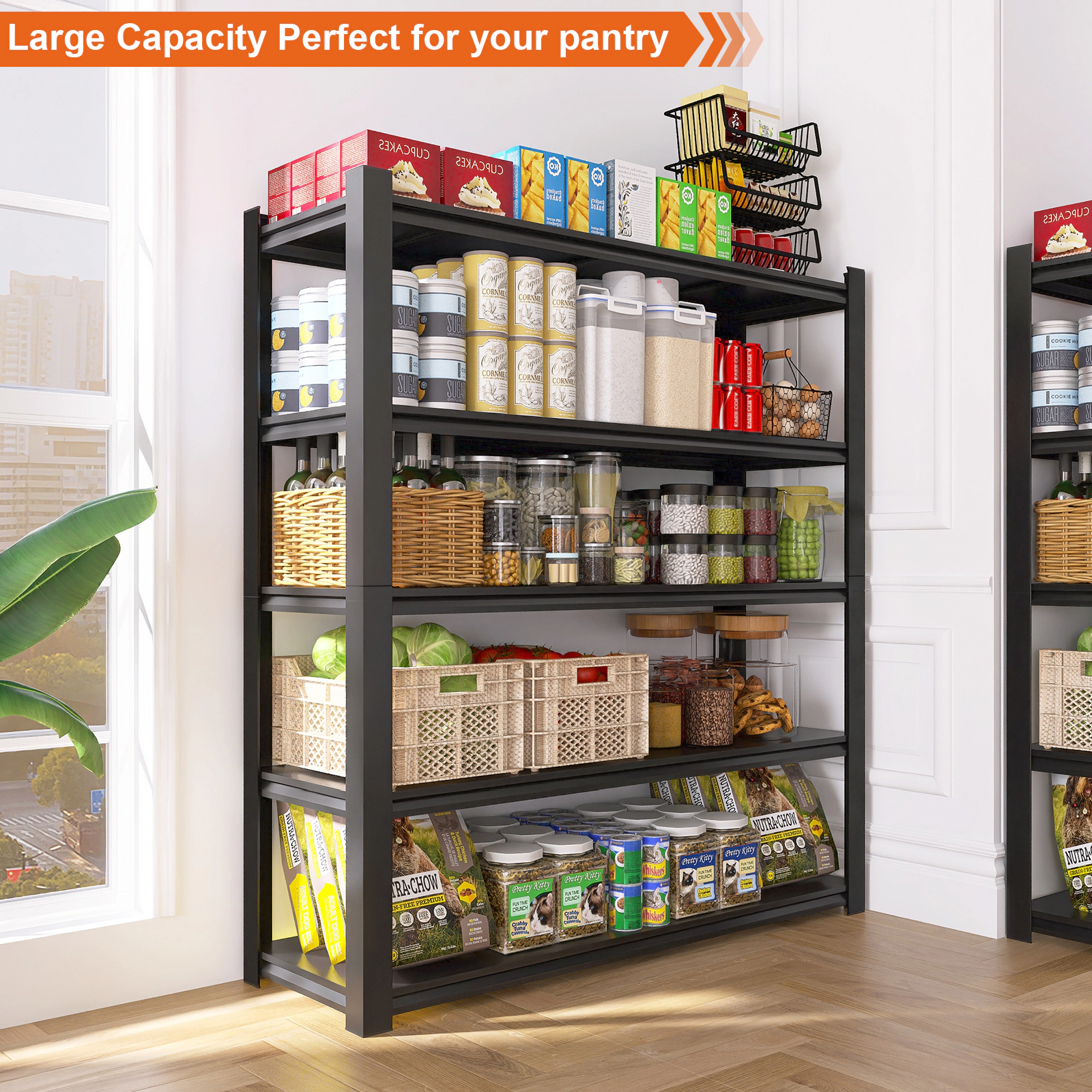 Flynama 59 inch Wide Black Metal Shelves with 5 Removable Dividers Large Capacity Strong Load Bearing