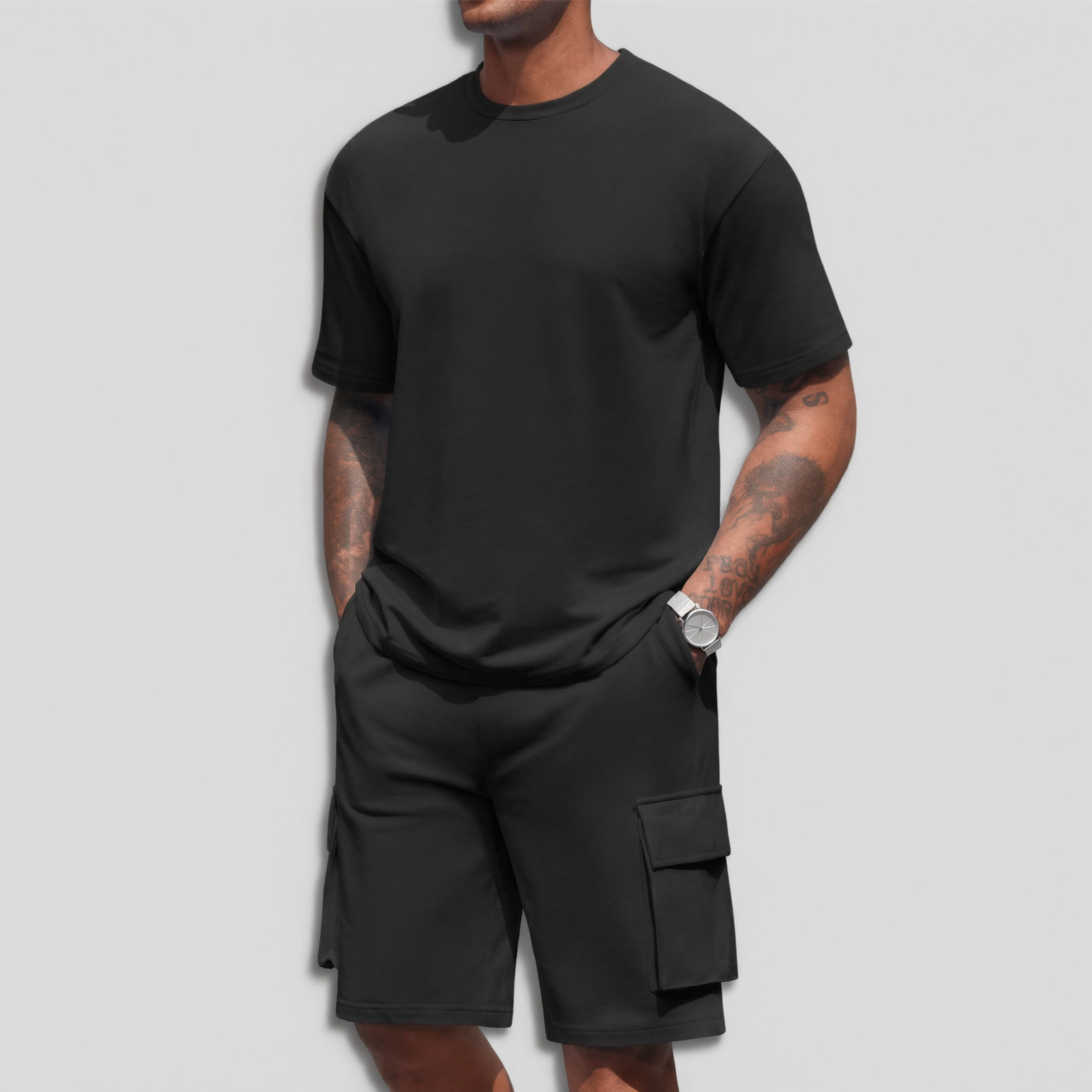 COOFANDY Men's Regular Fit Crew Neck Short Sleeve T-Shirt And Cargo Shorts Set