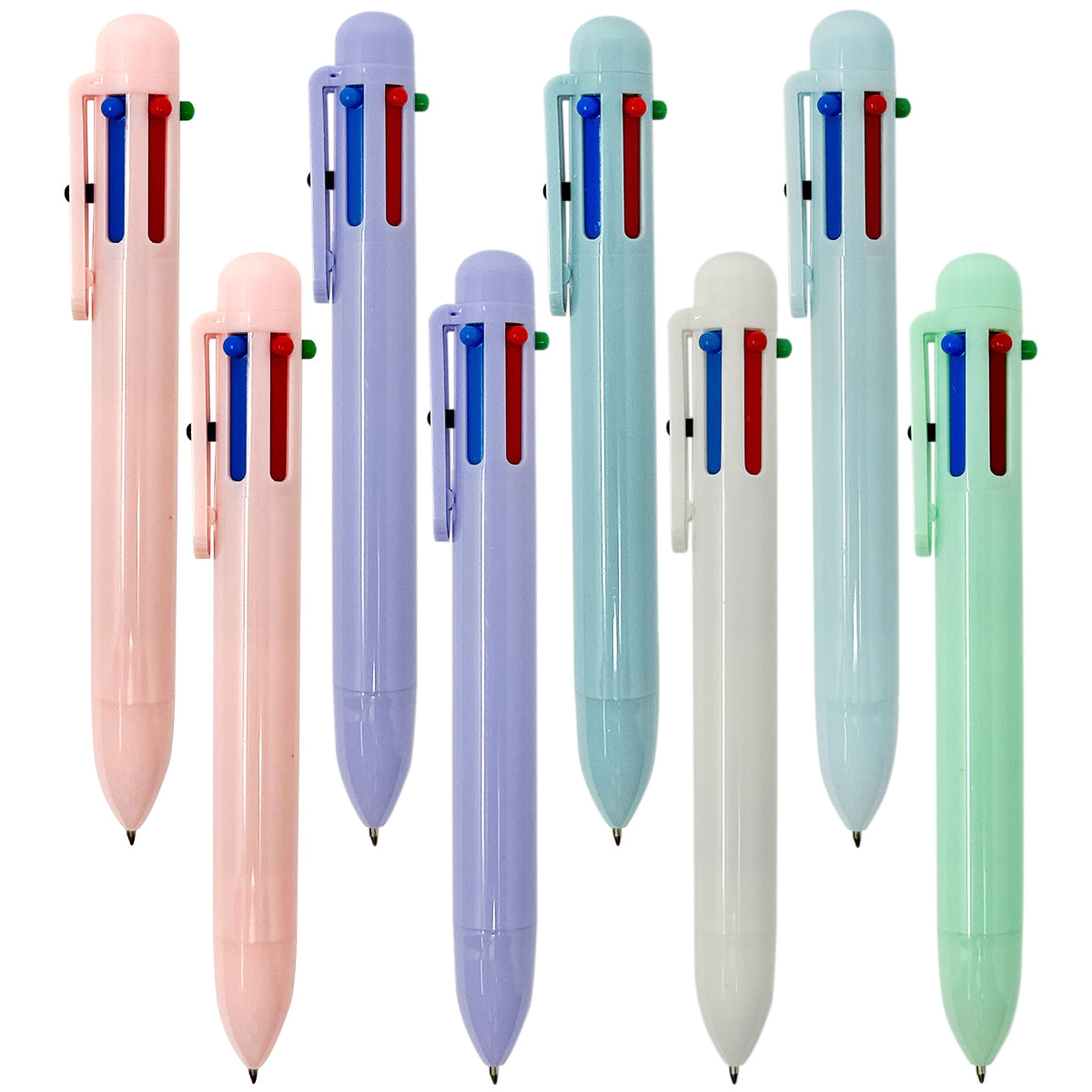 Wrapables Multi-Color 6-in-1 Retractable Ballpoint Pens for Home and Office, Pastel, Set of 8