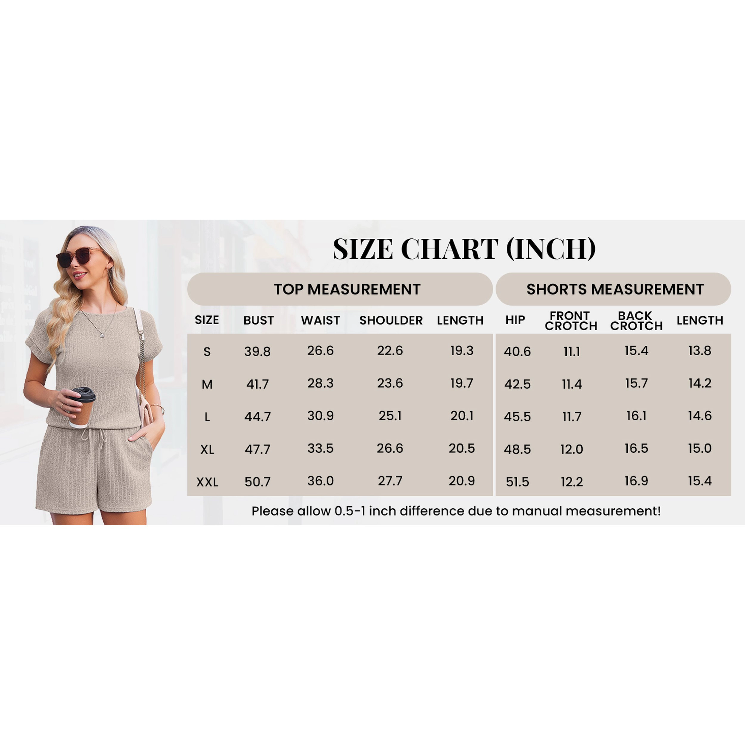 Ekouaer Women's Ribbed Knit Short Sleeve Top & Drawstring Shorts Set