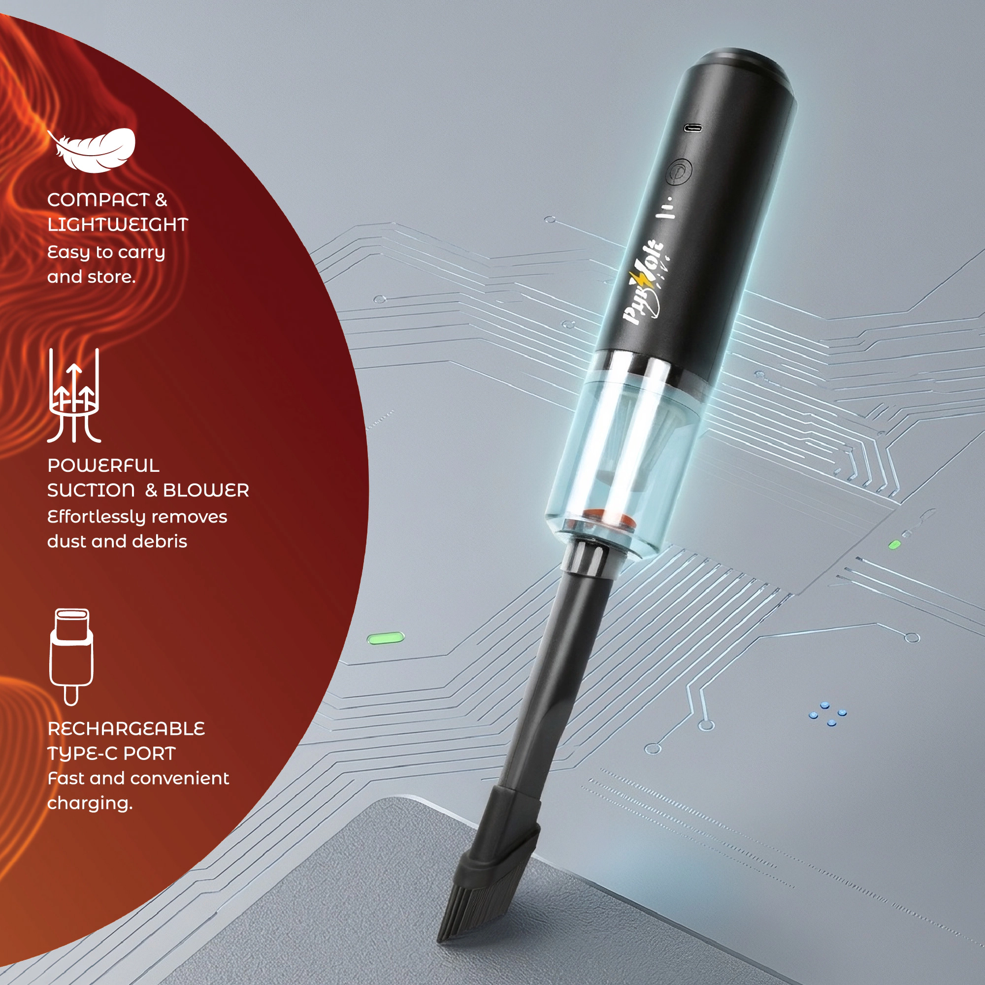 Pursonic Unisex Mini Wireless 2-in-1 Vacuum Cleaner & Air Duster