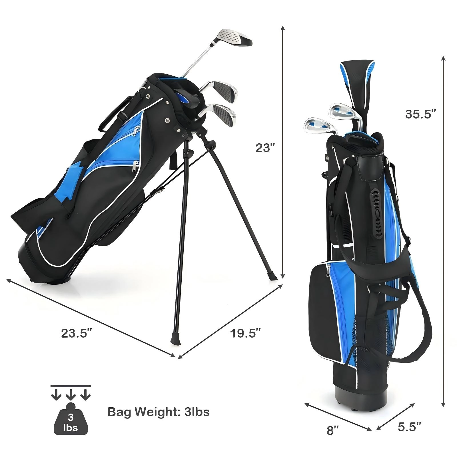 SUGIFT Blue Stand Bag 5-Piece Junior Complete Golf Club Set for Ages 8-10