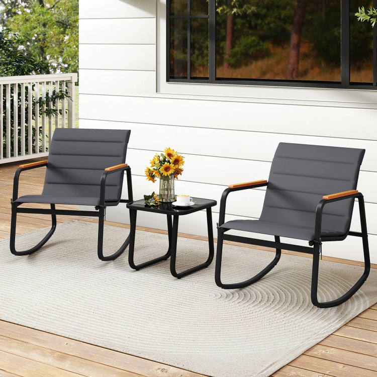 Hivvago 3 Piece Outdoor Rocking Bistro Set Porch Rocker Chairs
