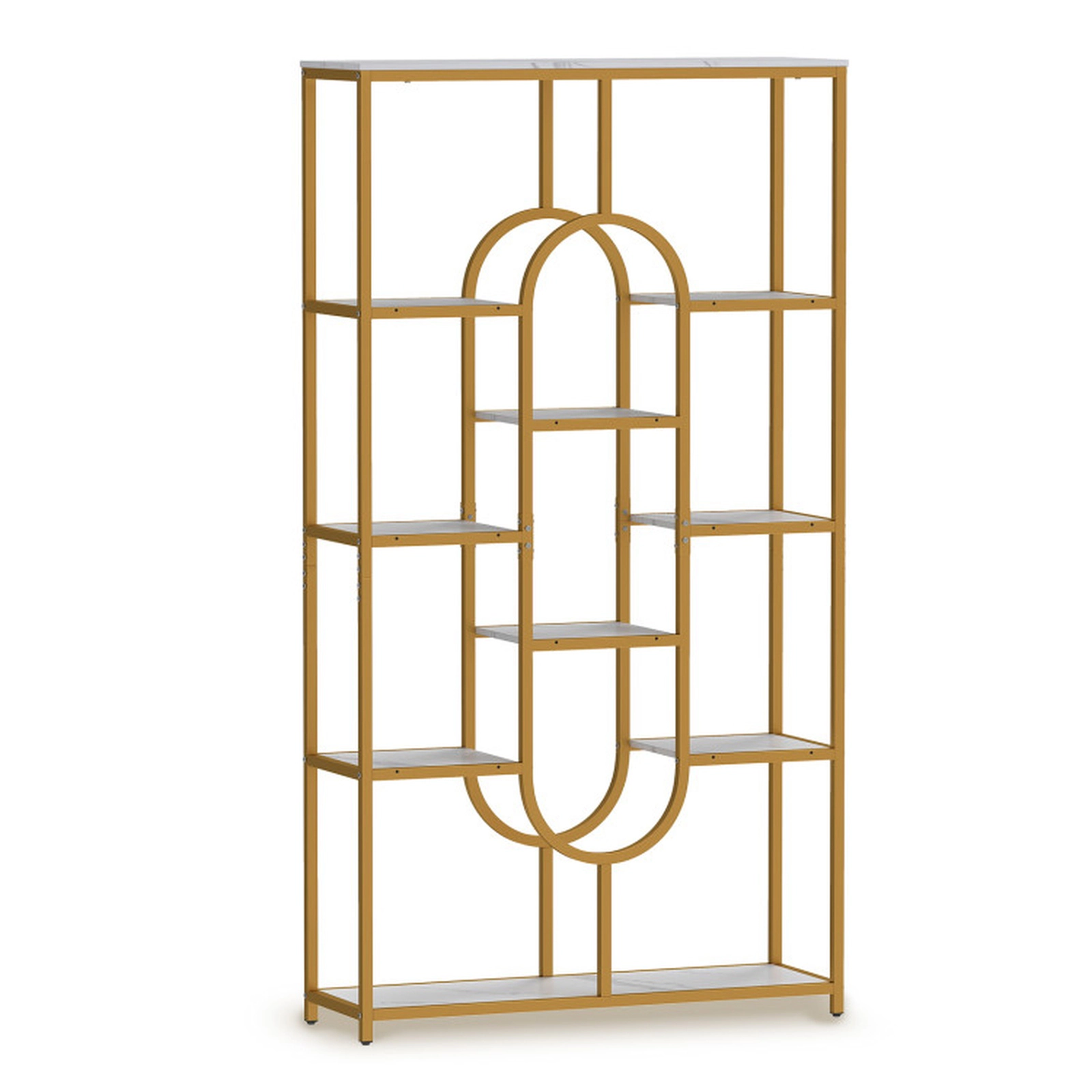 SUGIFT White and Gold 5-Tier Tall Etagere Bookcase 69 in with Open Shelves