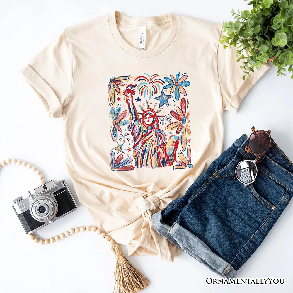 OrnamentallyYou Unisex Statue Of Liberty Fireworks 4th July T-Shirt