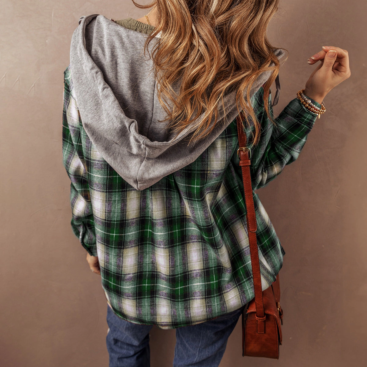 Sol Living Womens Plaid Print Chest Pocket Buttoned Hooded Shacket
