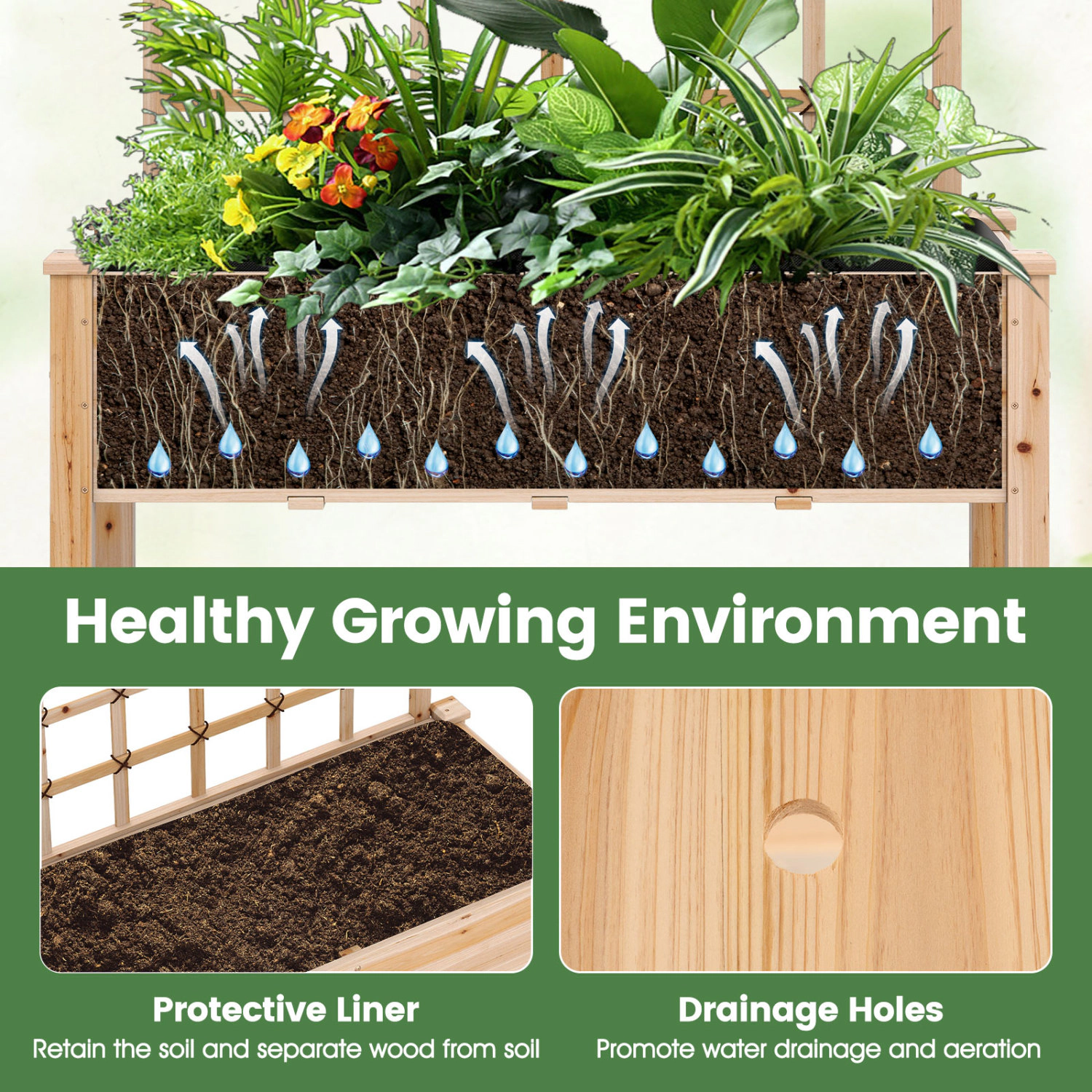 Hivvago Raised Garden Bed on Wheels with Trellis