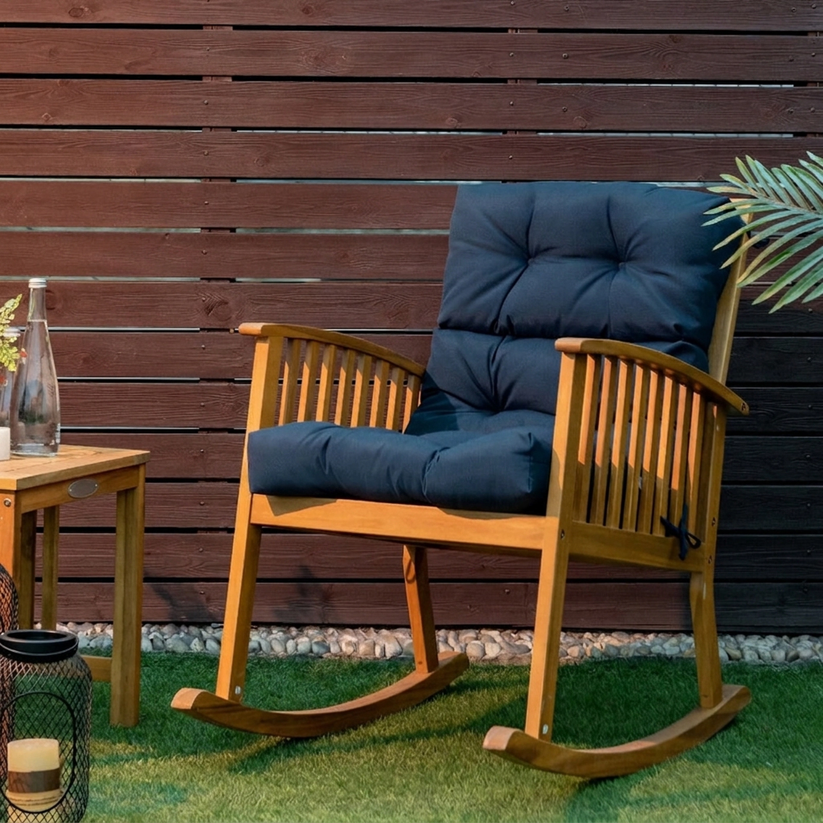 SUGIFT 45.5-in x 22-in Tufted High Back Outdoor Patio Chair Cushion with 3-Fold Design and String Ties