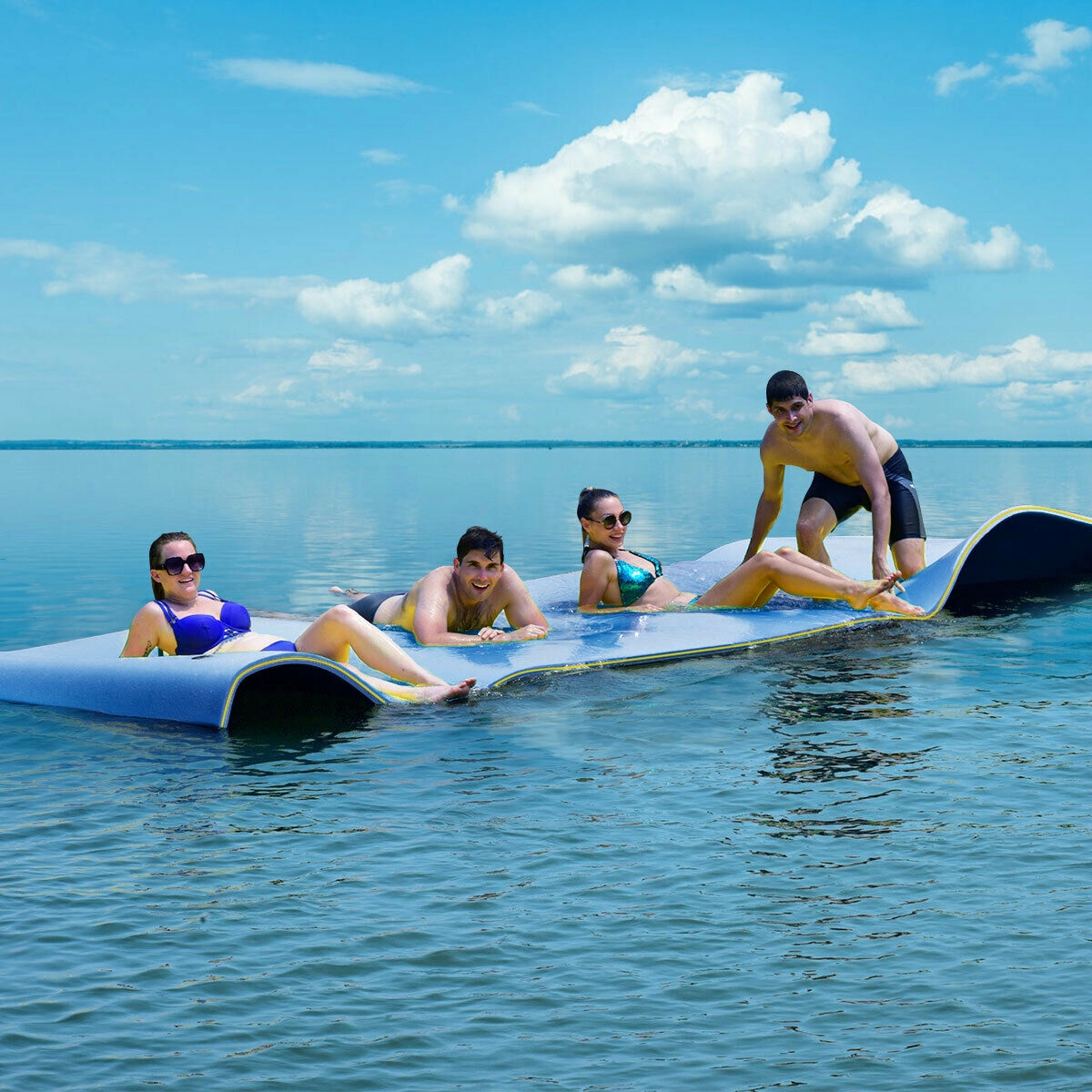 SUGIFT 12-ft x 6-ft 882-lb Capacity Blue 3-Layer XPE Foam Floating Water Pad with 13-ft Bungee Tether