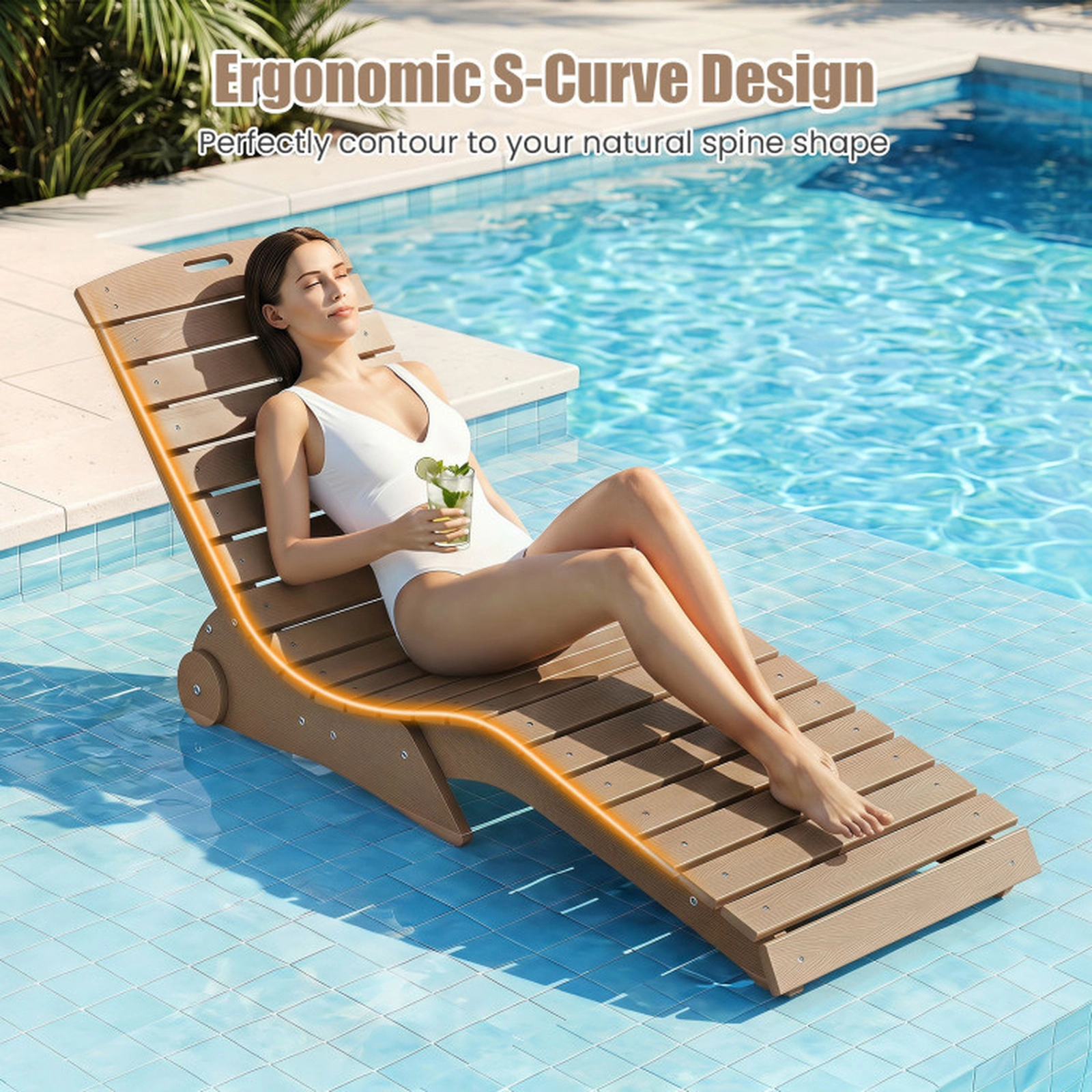 SUGIFT Ergonomic In-Pool Lounge Chair 450-lb Capacity for 5.5-8.5-in Baja Shelf Brown