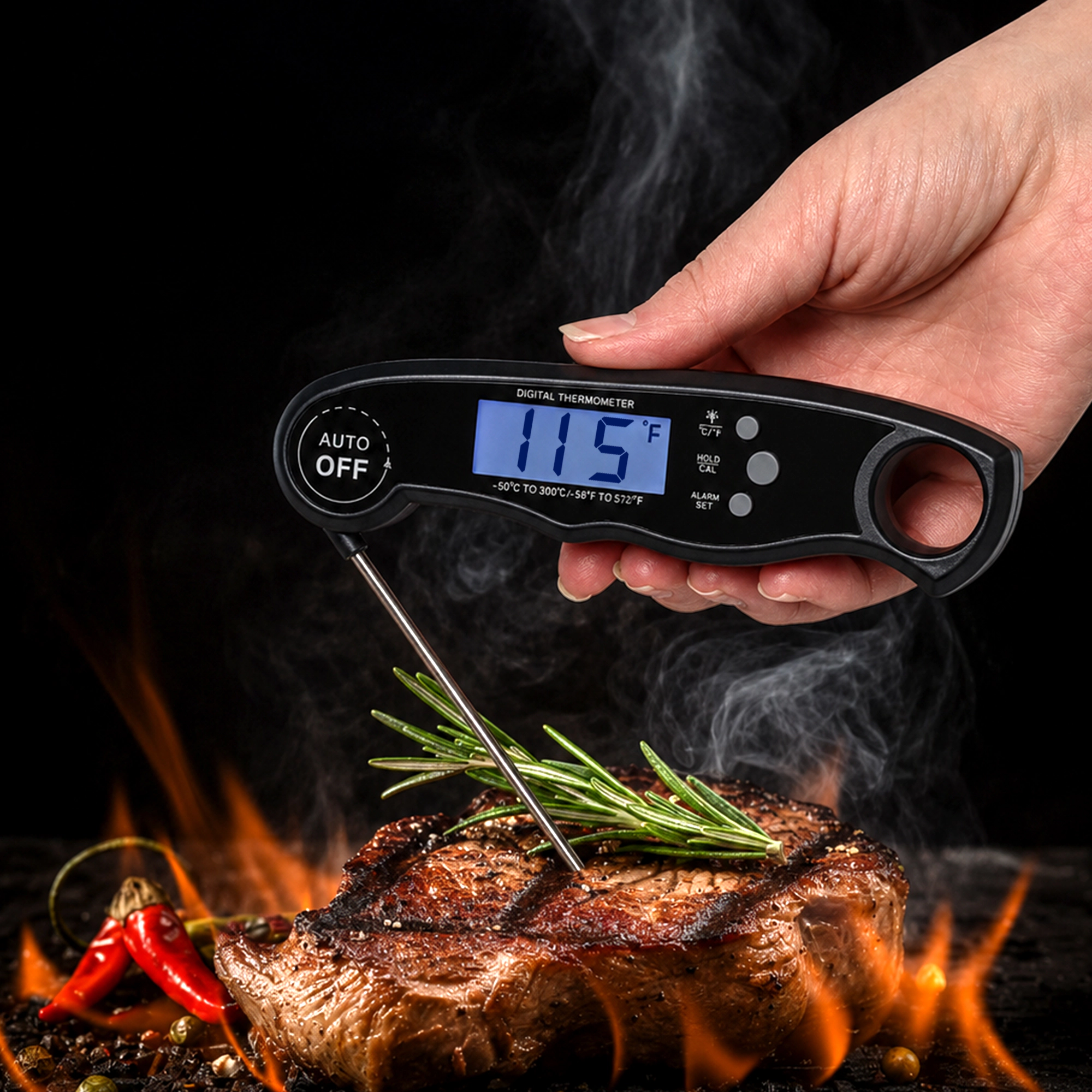 Cheer Collection Instant Read Digital Food Thermometer with Foldable Probe and Backlit Display