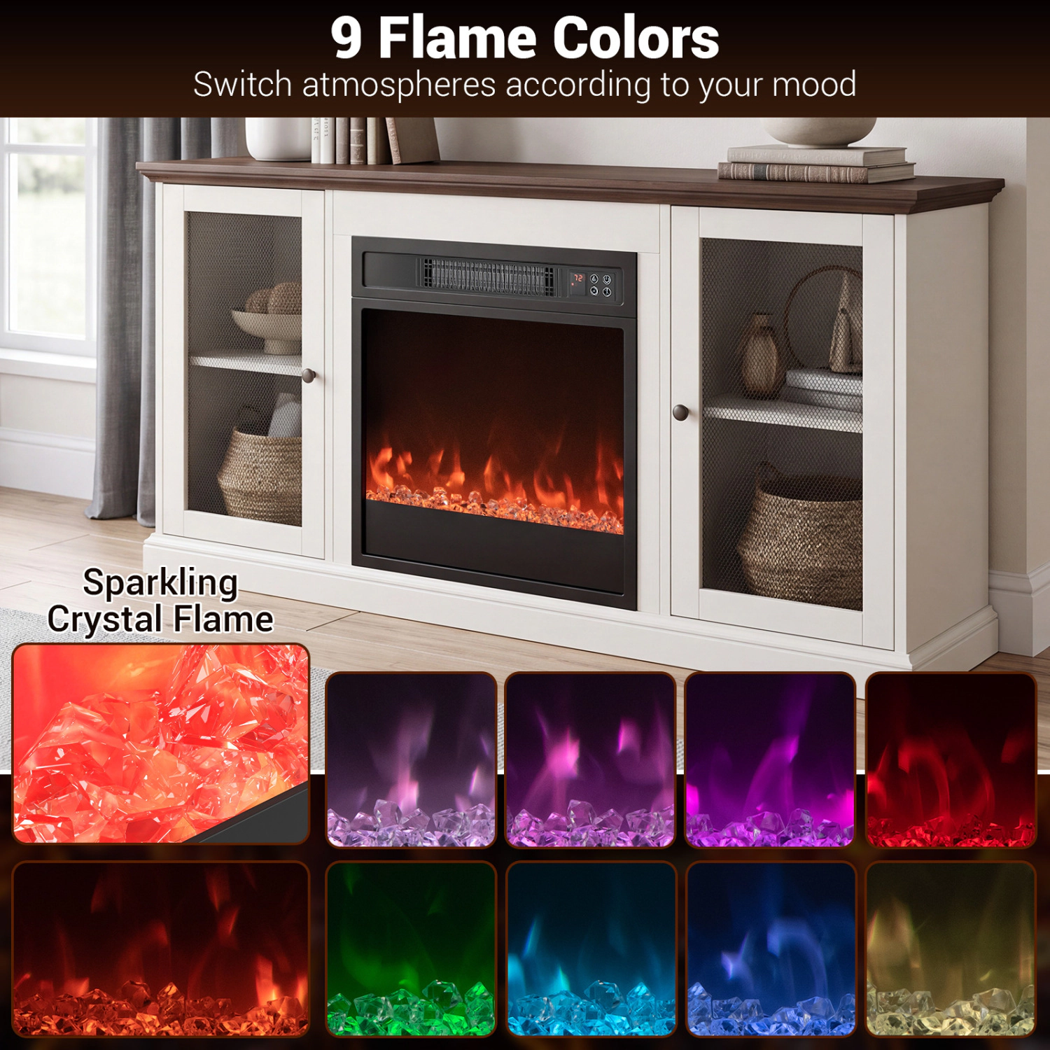 LJG 5000 BTU 18-Inch Electric Fireplace Insert with Remote Control and Brightness