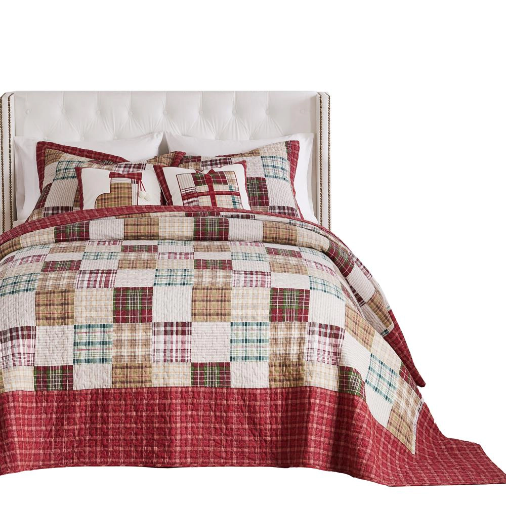 Greenland Home Fashions Oxford Plaid Cotton Jumbo Sized for Floor Length Coverage Bedspread Set