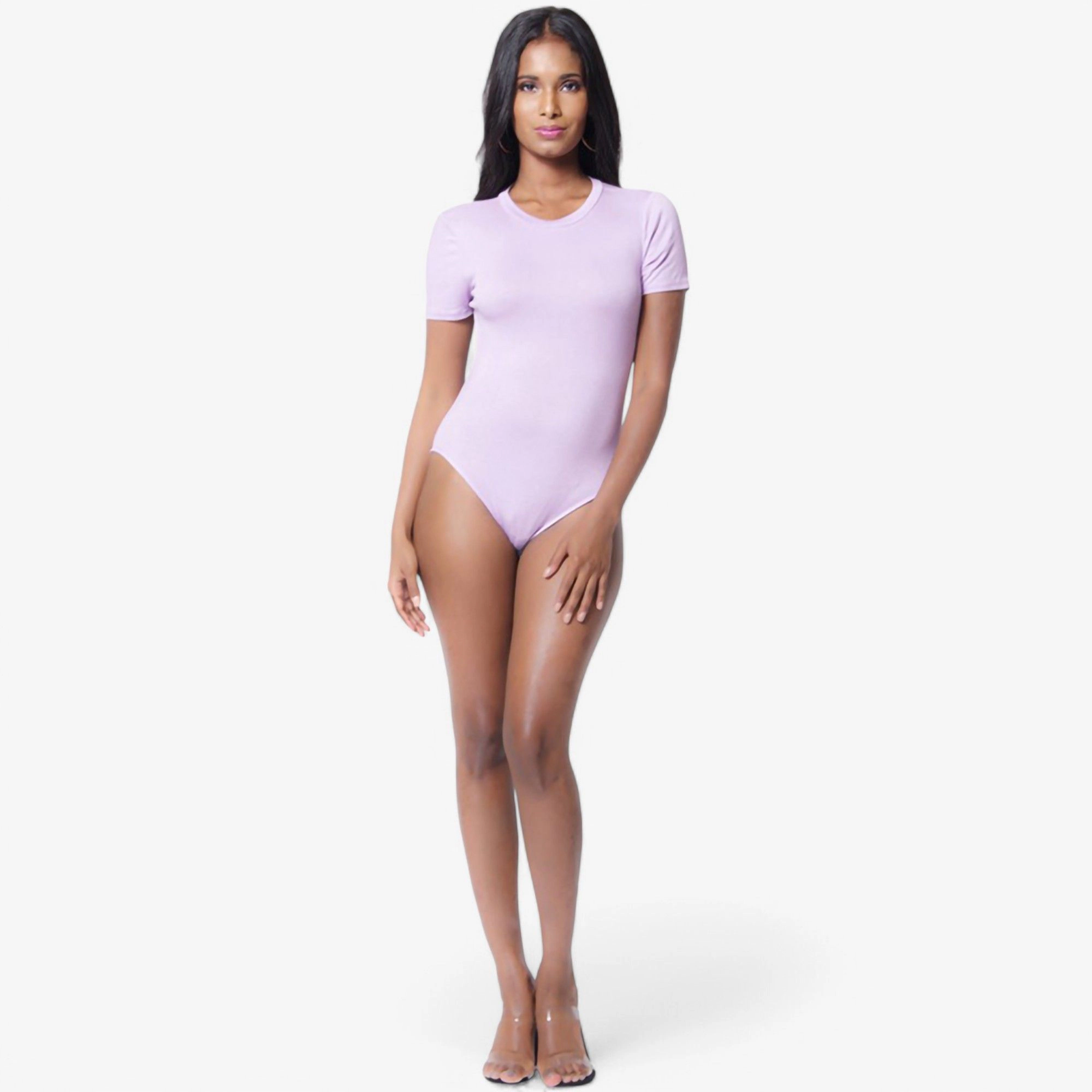 Anna-Kaci Women's Solid Short Sleeve Crew Neck Bodysuit with Snap Closure