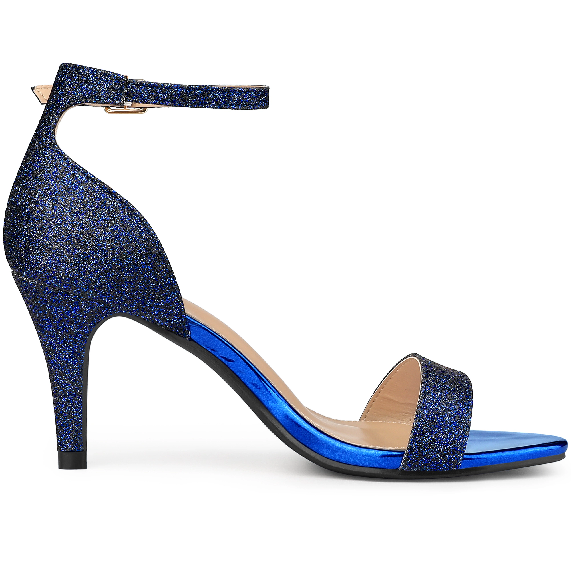 BLISSFUL STEP Women's Glitter Ankle Strap Stiletto Heel Sandals