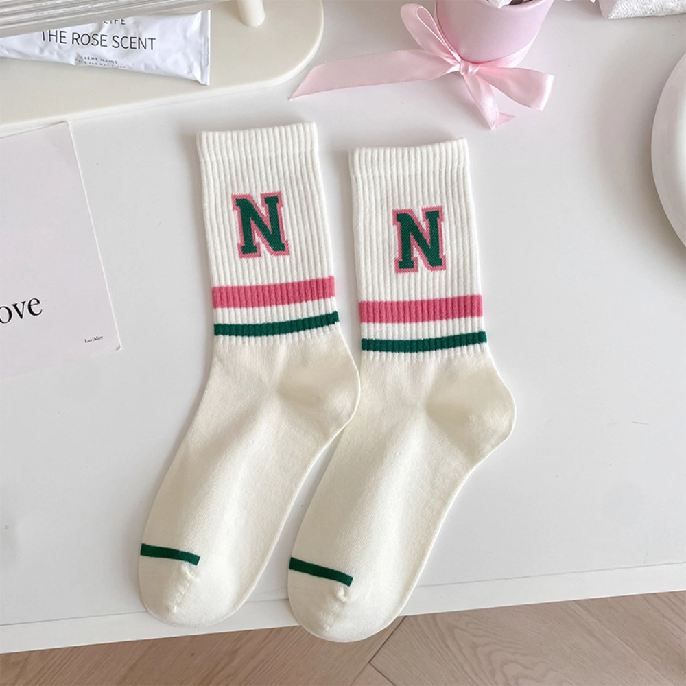 Women Exquisite Floral Print Mid Calf Socks Preppy College Style