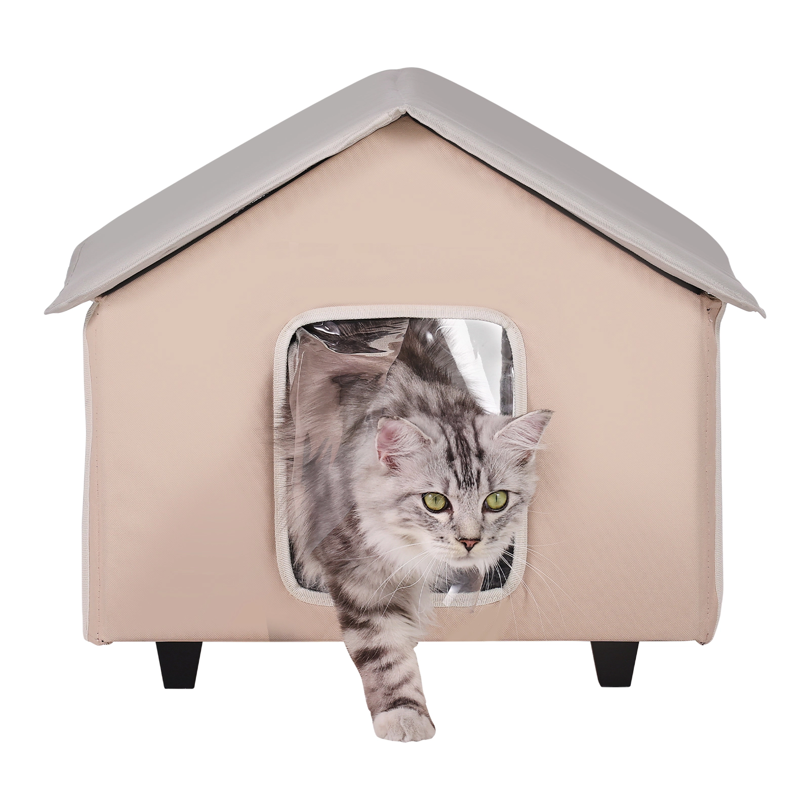 HONGGE Heated Cat House Outdoor Kitty Shelter with Timer, Foldable 600D Oxford Cloth