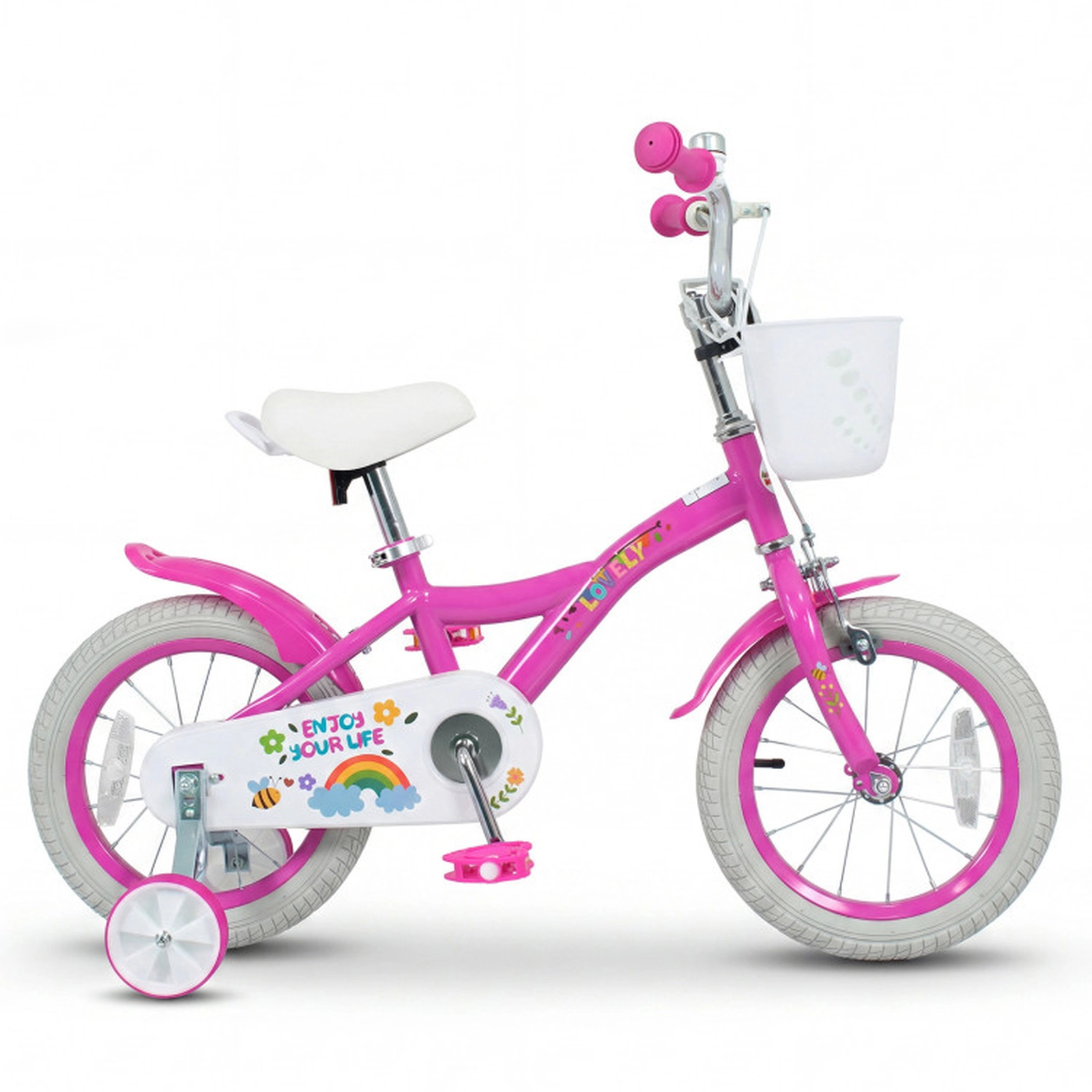 SUGIFT Pink Training Wheels Front Basket and Bell Girls Bike