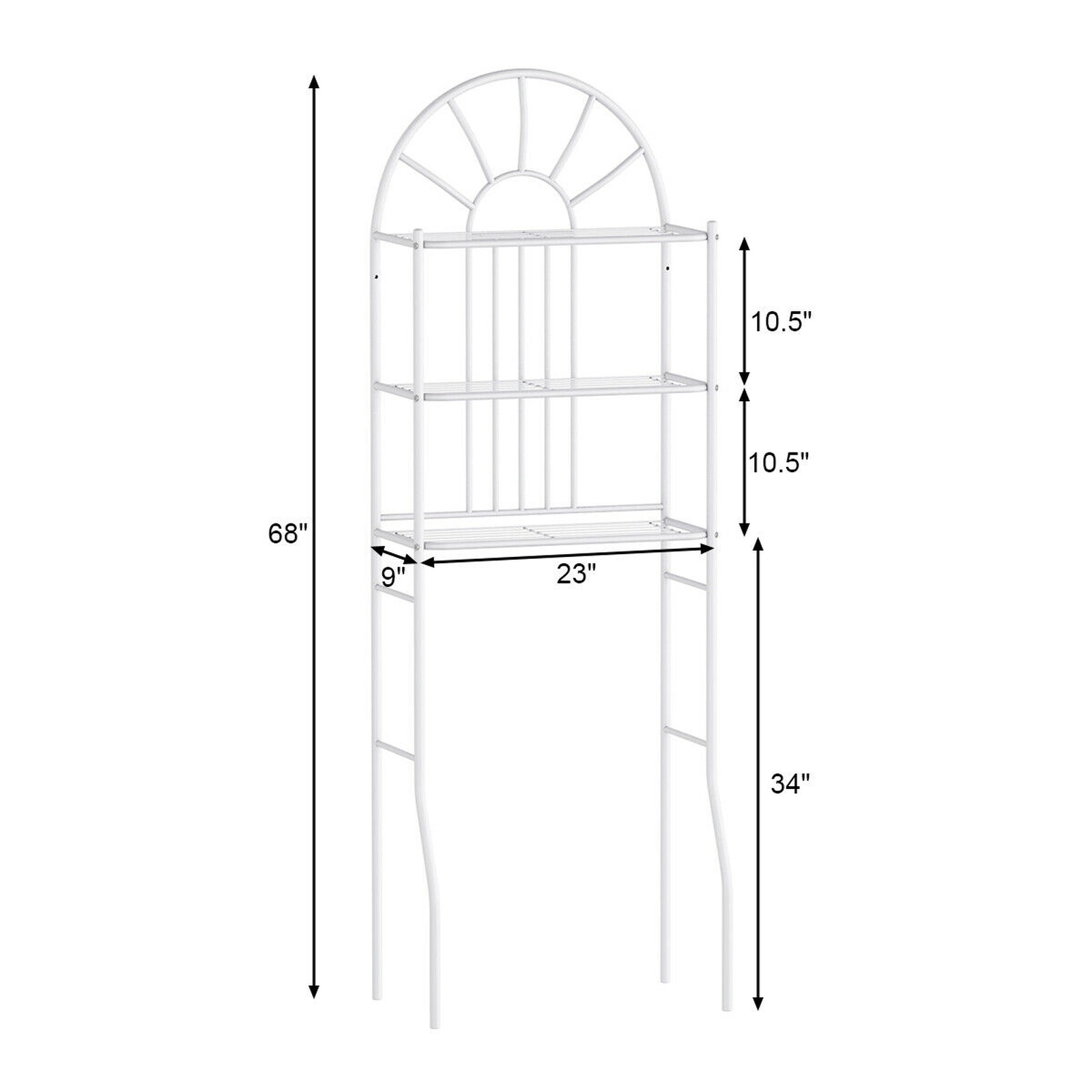 SUGIFT White 3-Tier 68-in Tall Over the Toilet Bathroom Storage Rack Iron Space Saver for Small Baths
