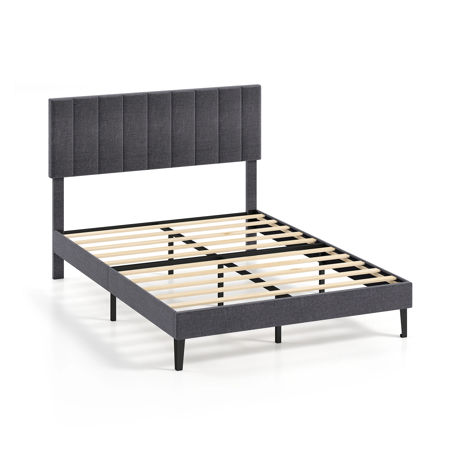 SUGIFT Height Adjustable Vertical Channel Headboard Platform Bed 800-lb Capacity Full Size Gray Velvet Upholstery