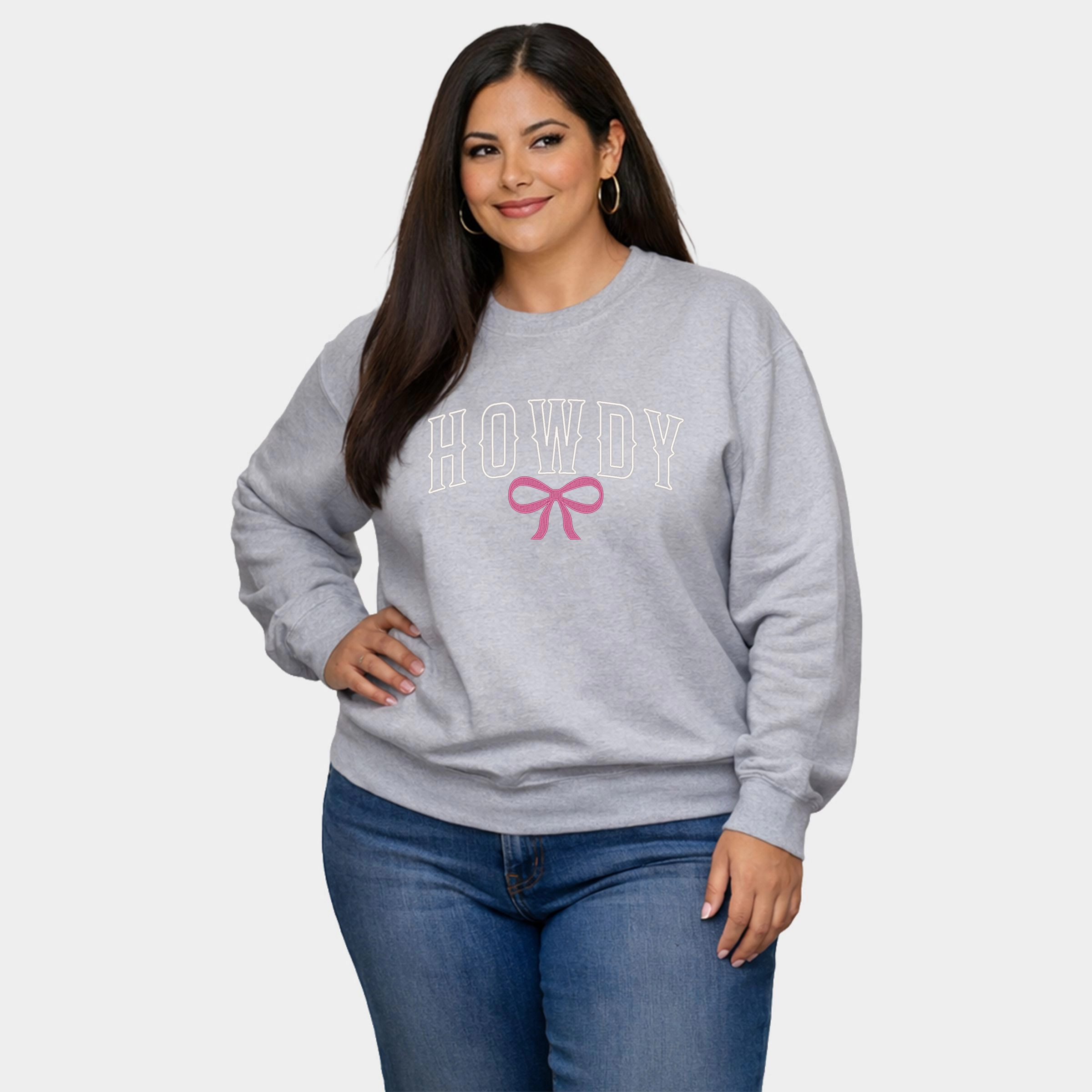 Simply Sage Market - Embroidered Bow Howdy  Women's Plus Sized Graphic Sweatshirt