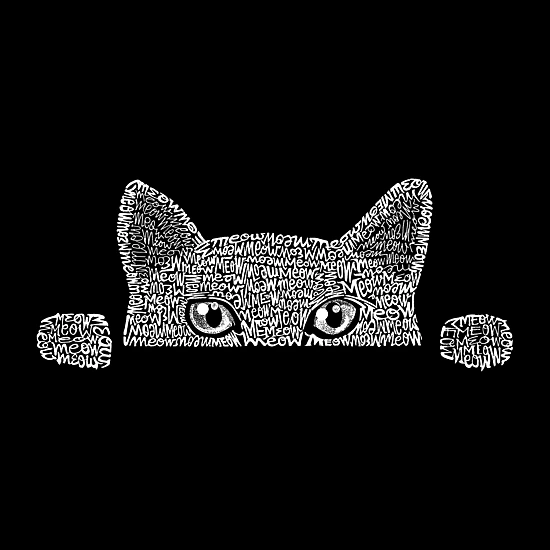 LA Pop Art Men's Cotton-Poly Word Art T-Shirt - Peeking Cat