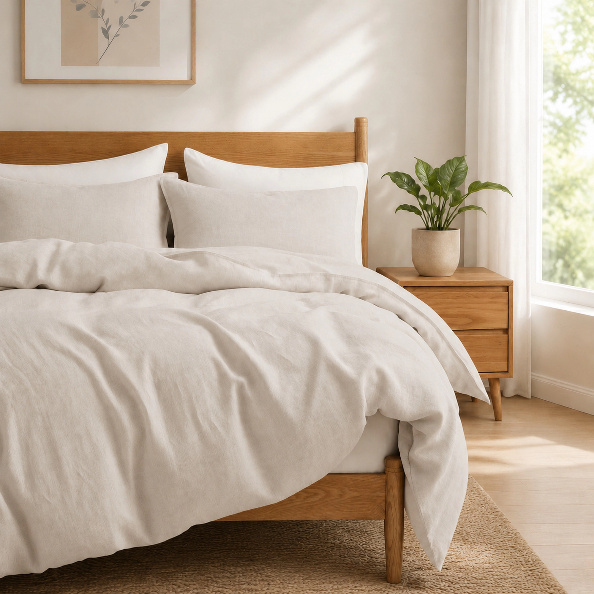 PEACENEST Linen Cotton Blend Duvet Cover Set, Breathable Lightweight Bedding Set