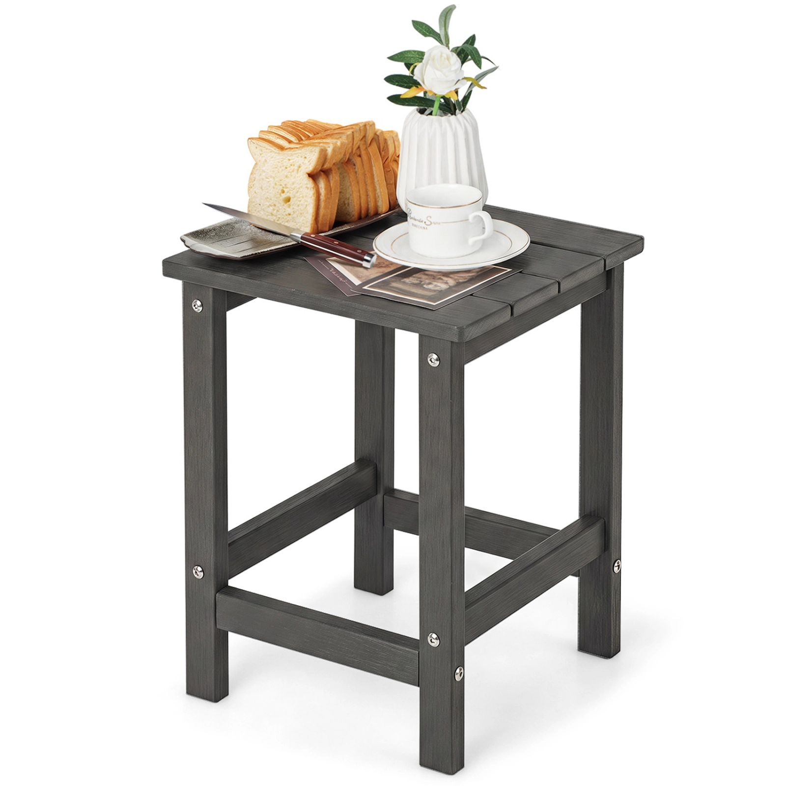 SUGIFT 14-in Square HDPE Adirondack Side Table 385-lb Capacity 18.5-in Height Outdoor Accent End Table Gray
