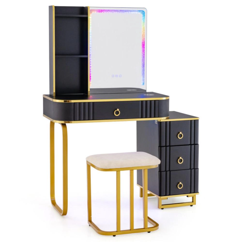 Hivvago Vanity Table Set With Rgb Led Lights And Wireless Charging Station