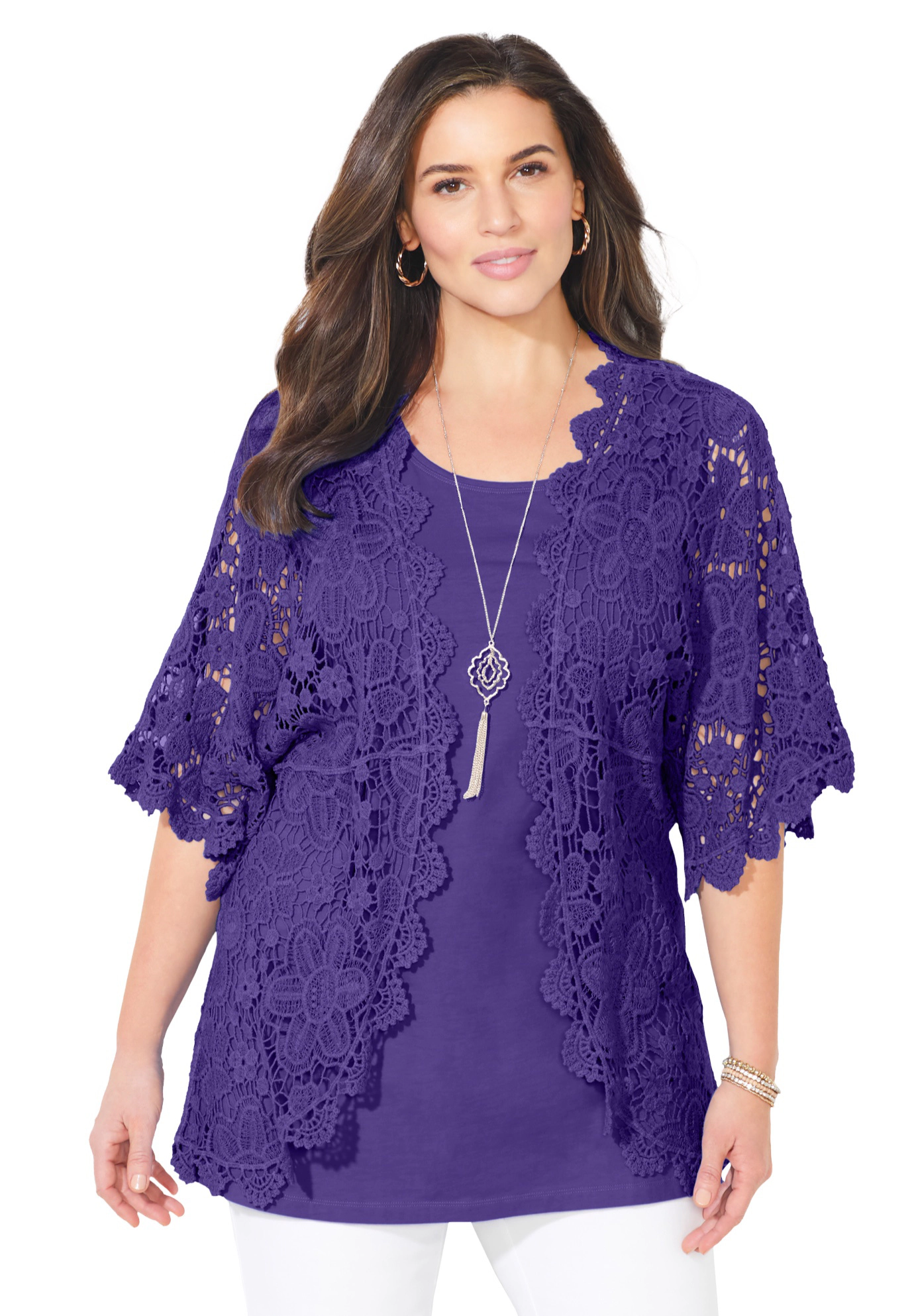 Catherines Women's Plus Graceful Crochet Kimono