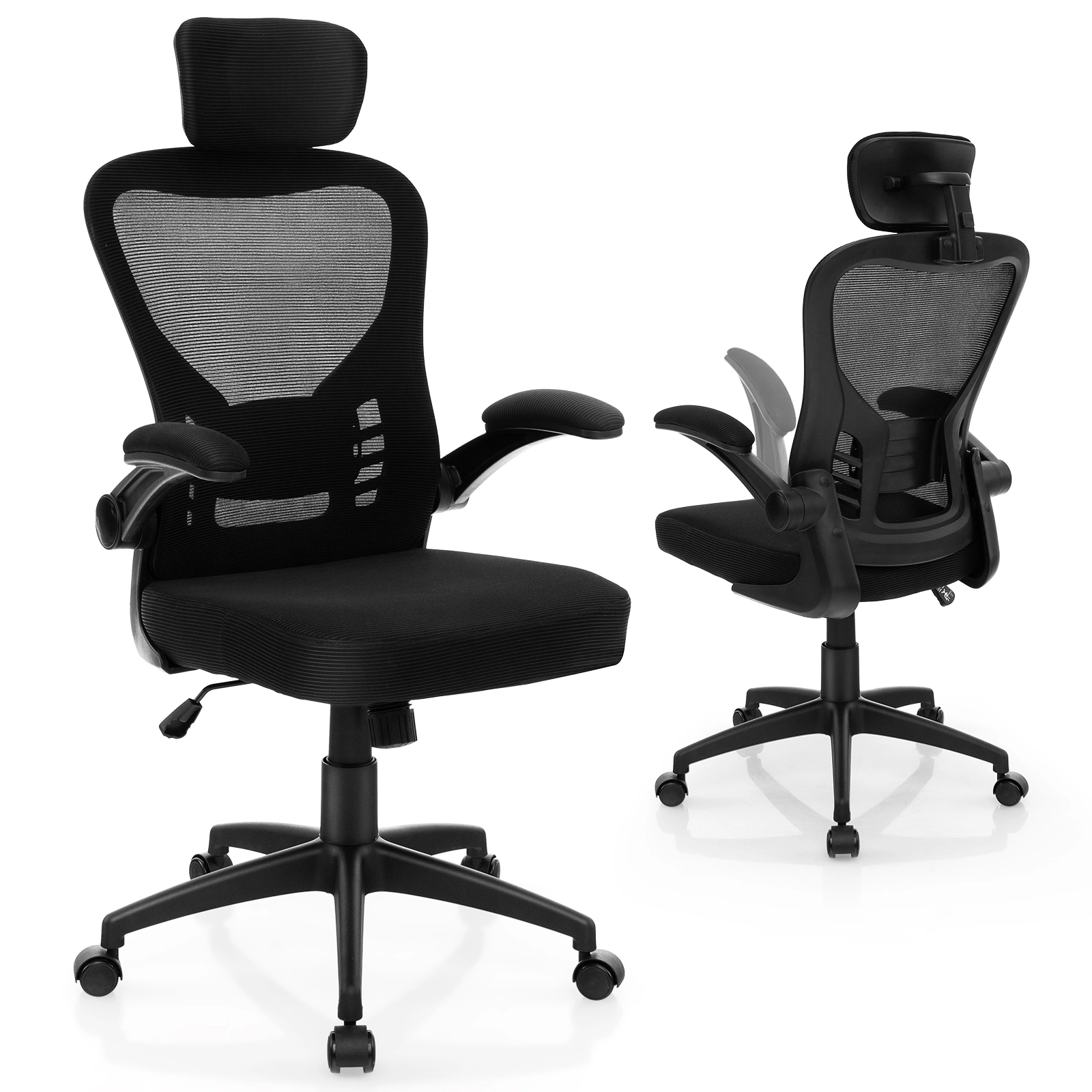 SUGIFT Mesh Office Chair with Adjustable Height Headrest Lumbar Support Flip-Up Armrests and Rocking Function 26