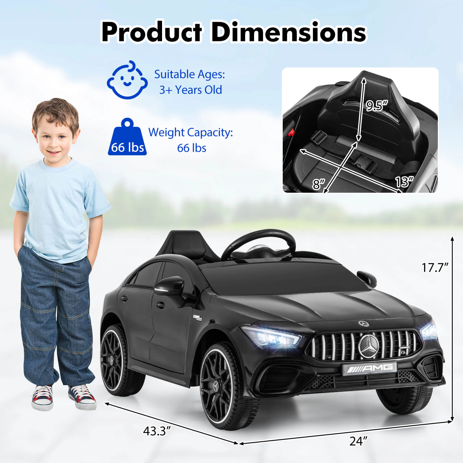Costway 12V Kids Ride on Car w/Remote Rocking Function Transport Wheels Lights & Music White