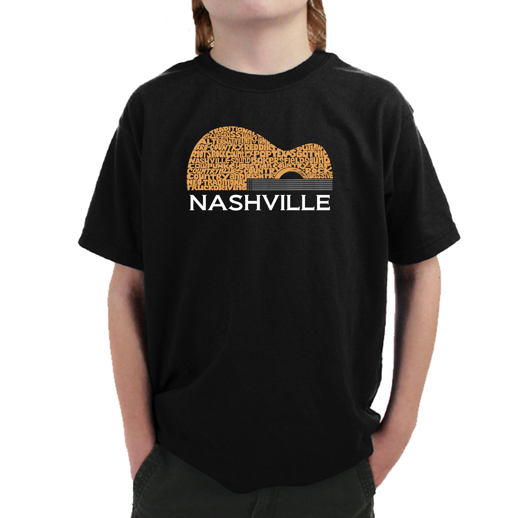 LA Pop Art Boy's Word T-Shirt - Nashville Guitar