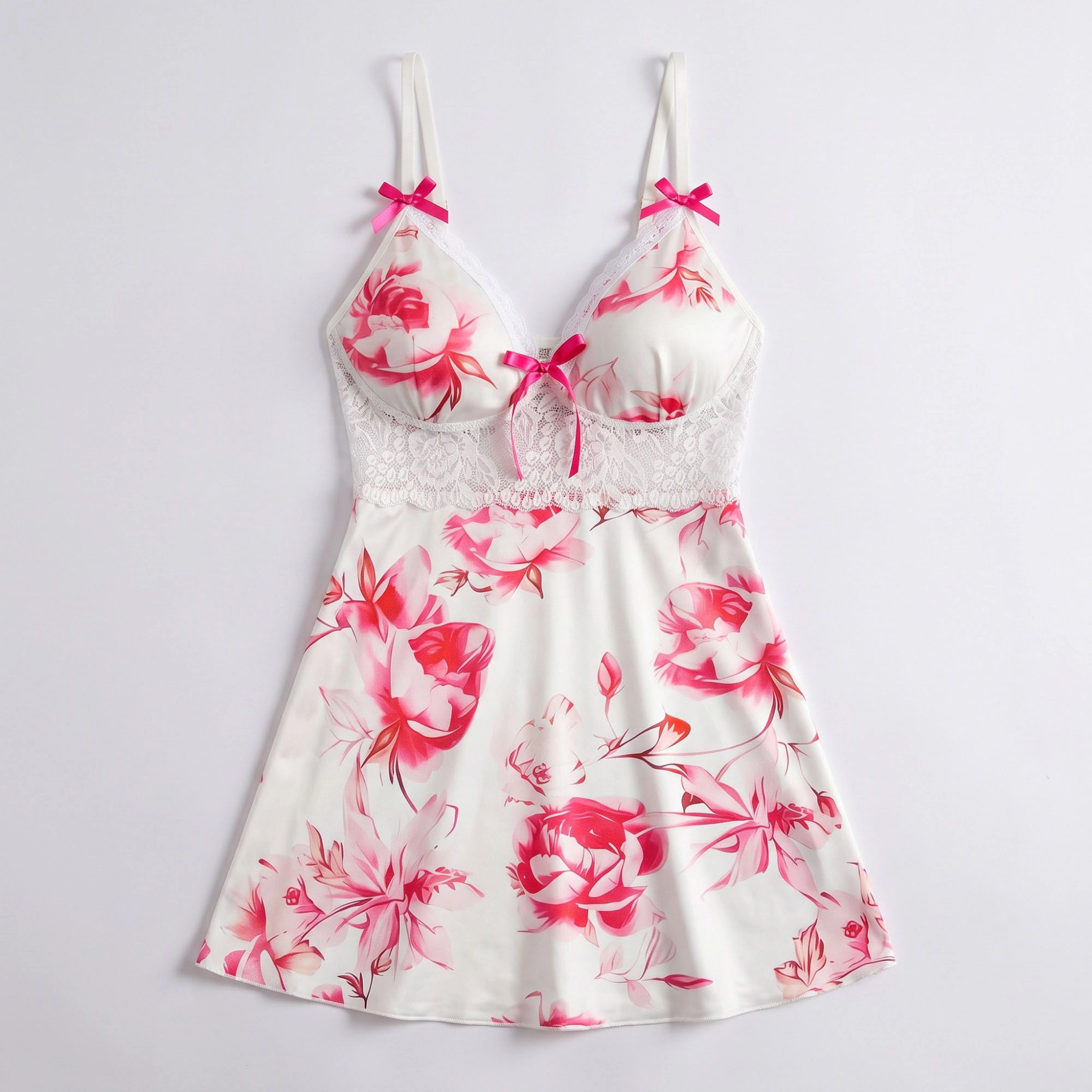 Anna-Kaci Women's Floral Satin Lace Bustier Chemise Nightgown