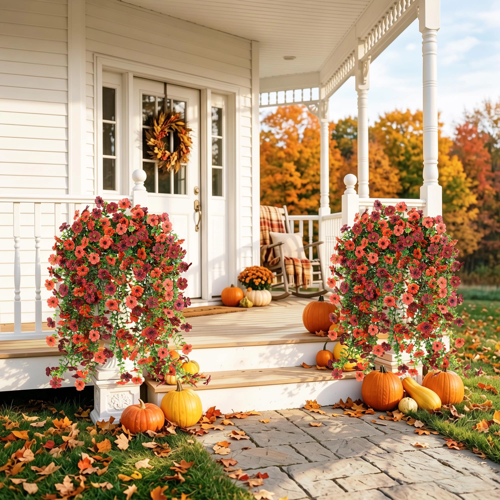 PUPWE Artificial Hanging Flowers For Outdoors Spring Summer Decor