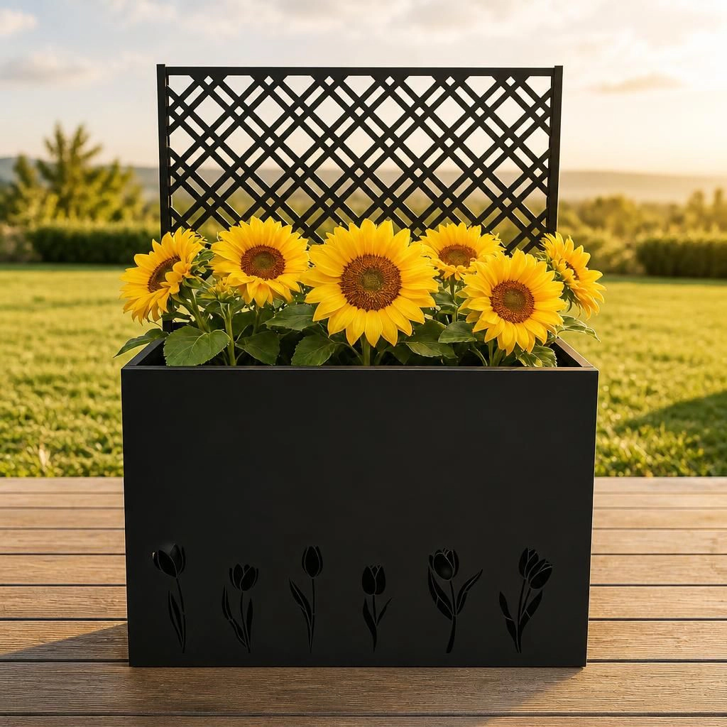 WOW PIONEER Tall Rectangular Iron Planter Large Plant Pot for Flowers Herbs Shrubs Small Trees Outdoor