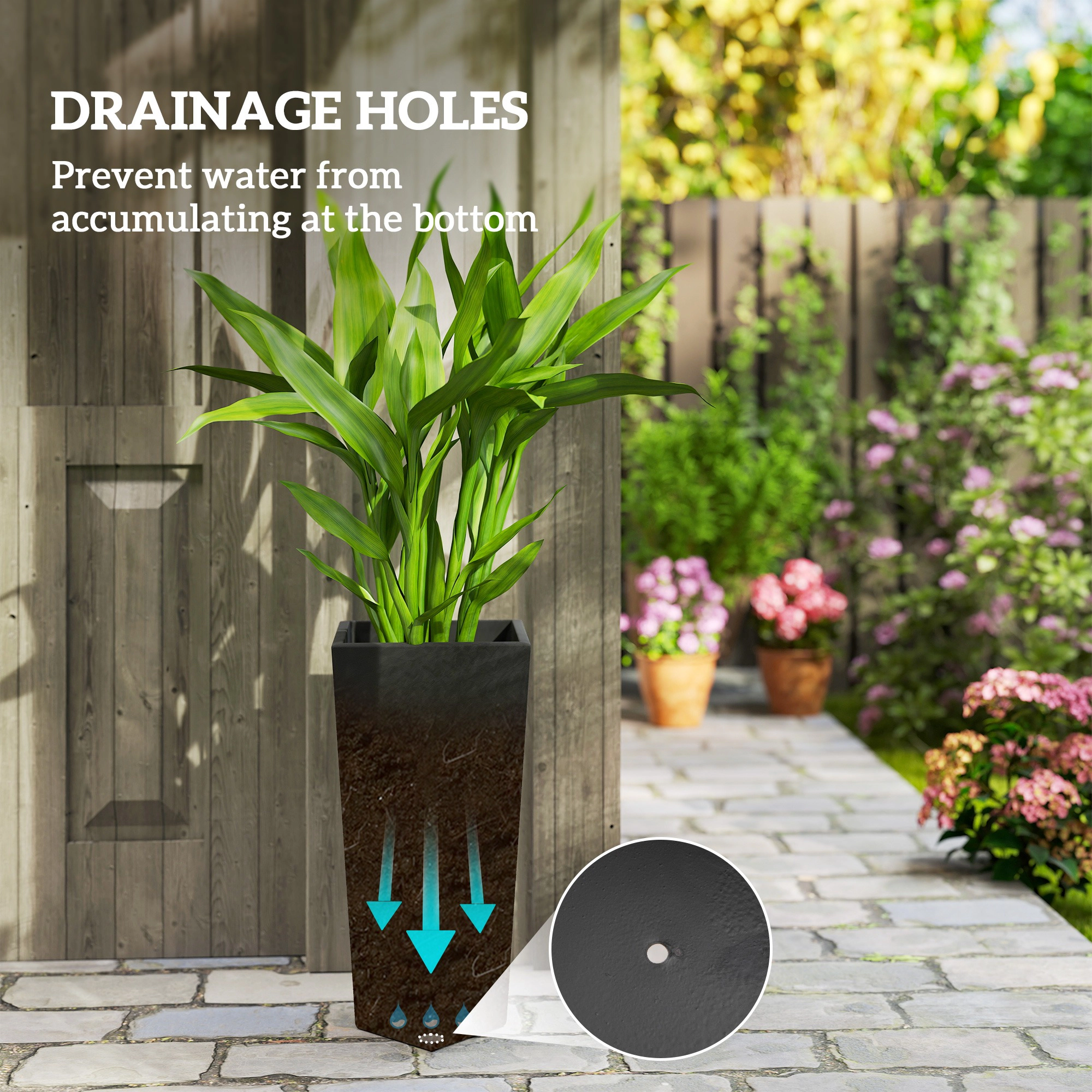 HONGGE Indoor Outdoor Planters Set of 3 MgO Tall Stackable Flower Pots with Drainage Holes for Garden Balcony