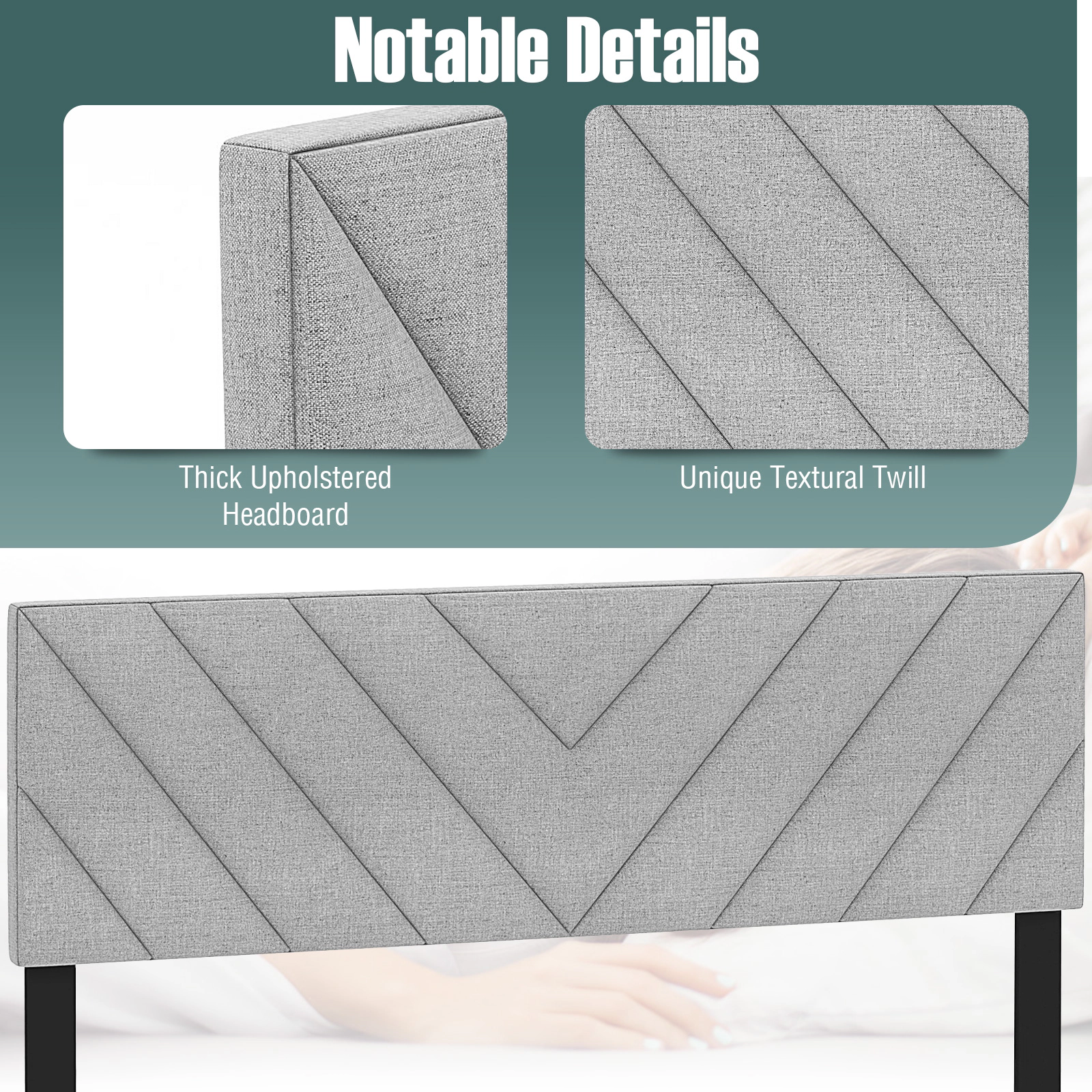 SUGIFT Linen Upholstered Headboard Gray for Full and Queen Size Bed Frames
