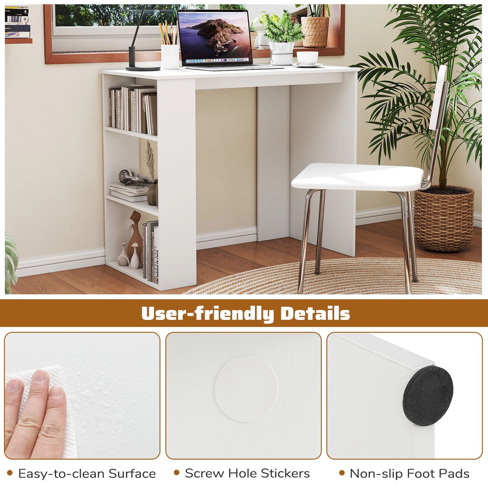 SlickBlue Study Desk with Side Shelves and 155 Lb Tabletop Capacity