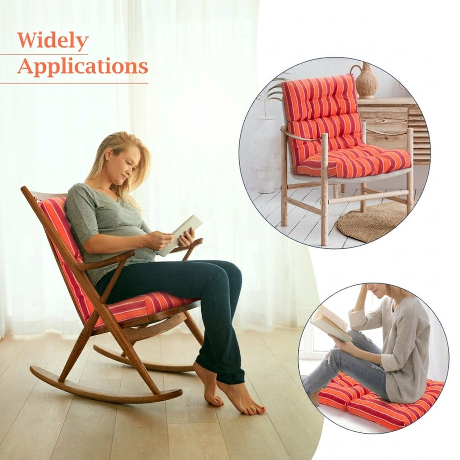 SUGIFT 45.5-in x 22-in Red Tufted High Back Outdoor Patio Chair Cushion with 3-Fold Design and String Ties