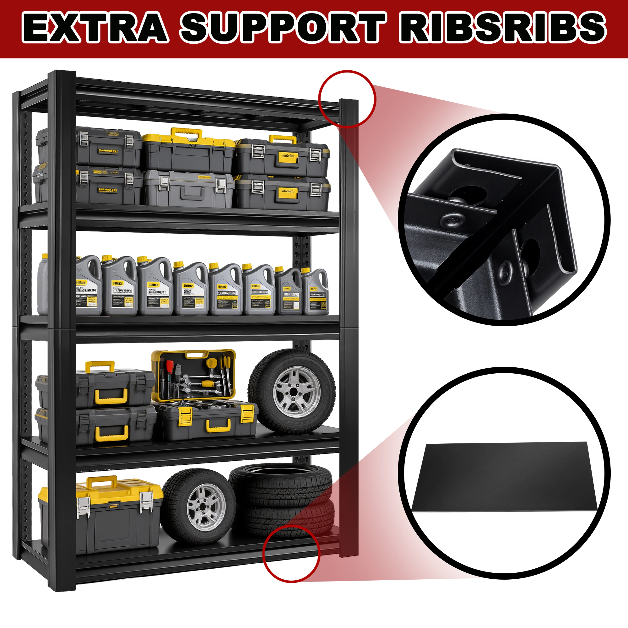 Flynama 5 Tier Heavy Duty Black Utility Shelving Unit 47 in W x 18 in D x 72 in H