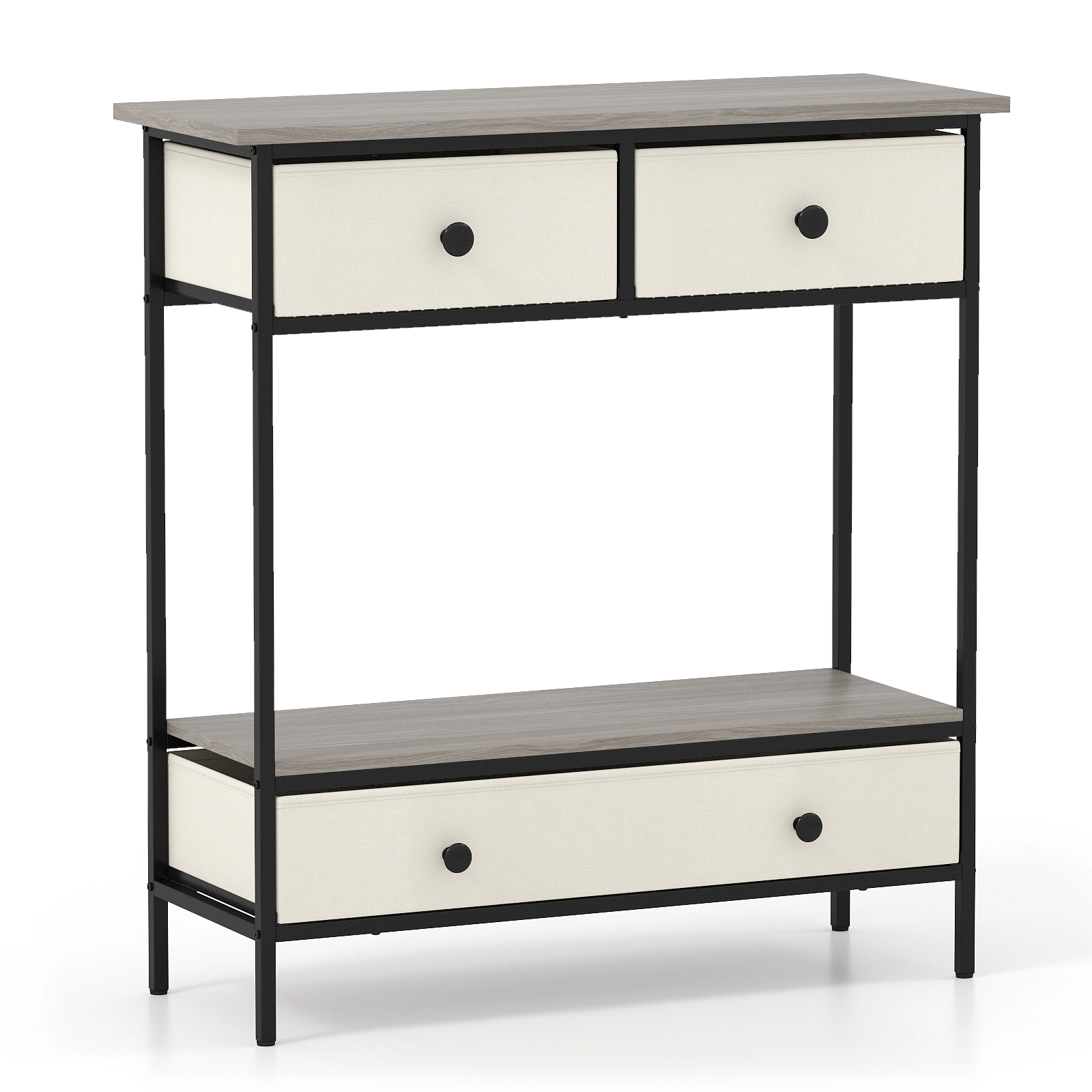 SUGIFT 32-in 66-lb Capacity Gray Farmhouse Console Table with 3 Foldable Removable Drawers and Open Shelf