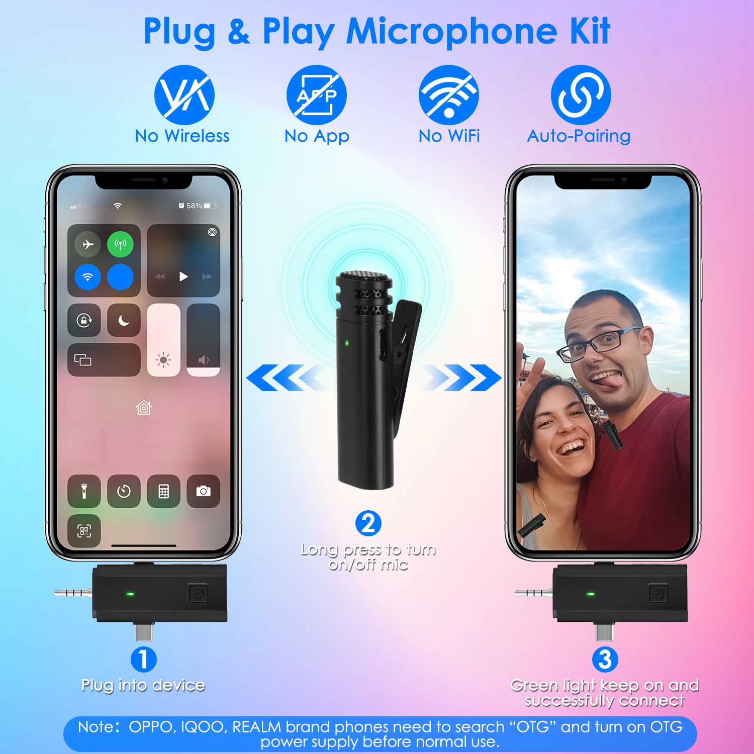 GBruno 3-in-1 Wireless Clip-On Microphone