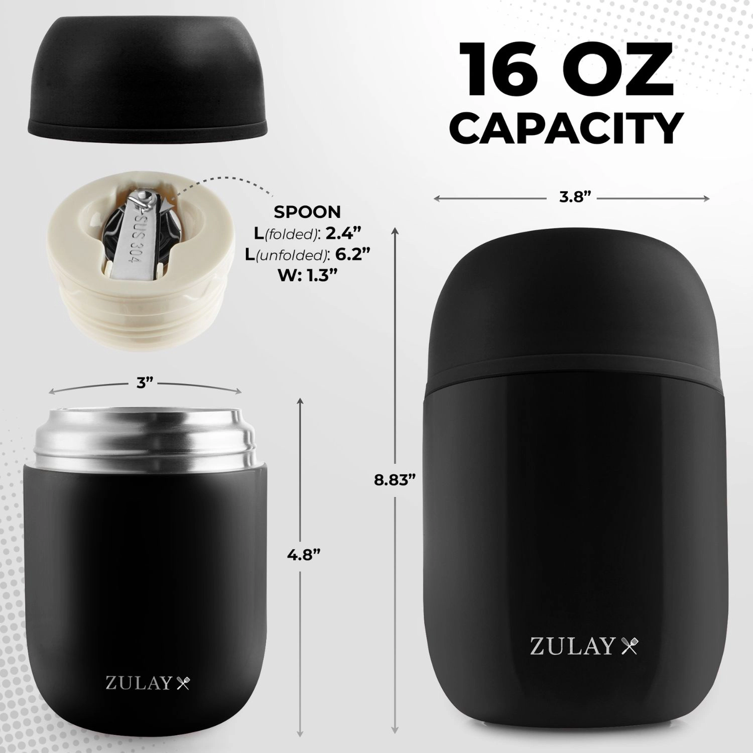 Zulay Kitchen 16oz Stainless Steel Vacuum Insulated Food Jar for Hot Foods and Soups