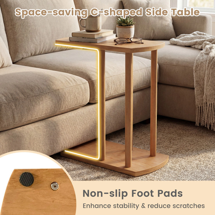 Hivvago Narrow 2-Tier C-Shaped Teak Wood Side Table With Thickened Top And Sturdy Base