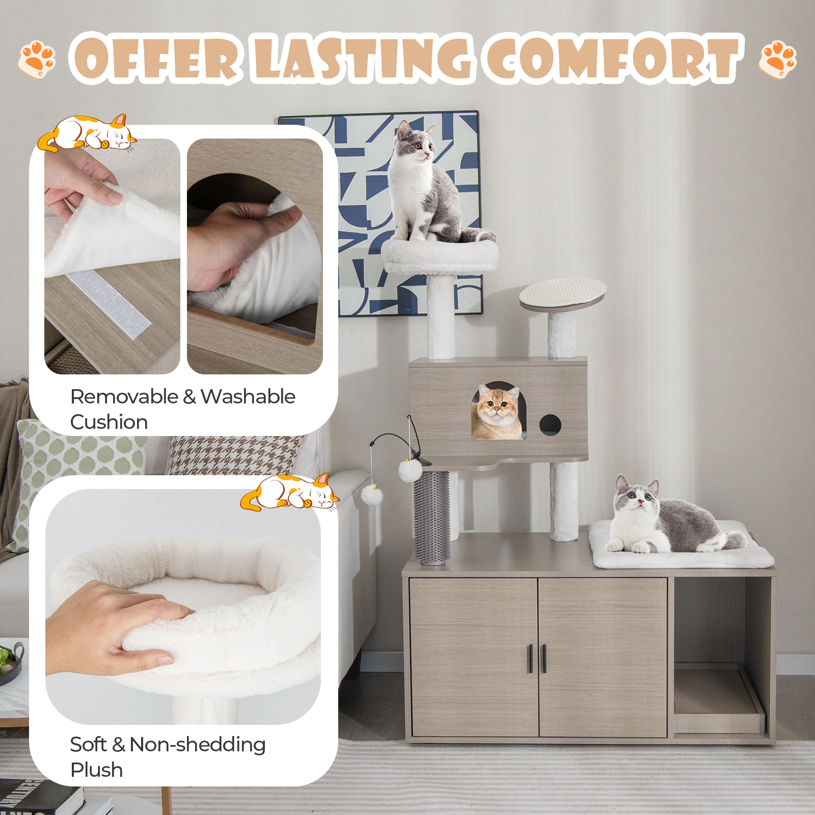 SUGIFT 2-in-1 Cat Tower Gray with Litter Box Enclosure Condo and Scratching Board