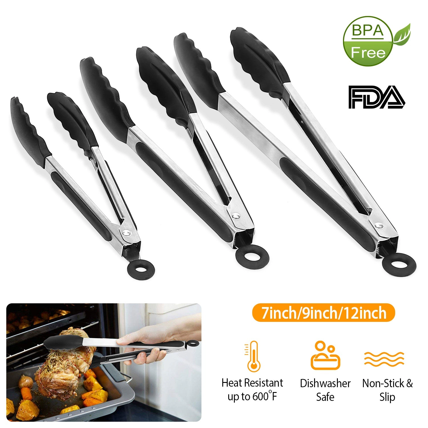 GBruno 3-Piece Stainless Steel Kitchen Tongs